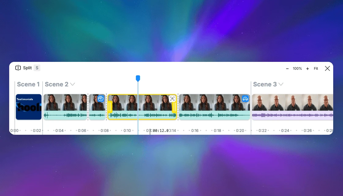 Timeline with filmstrips and waveforms