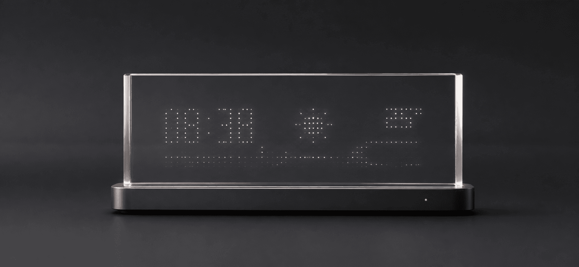 Smart desktop information display in a clear acrylic monoblock