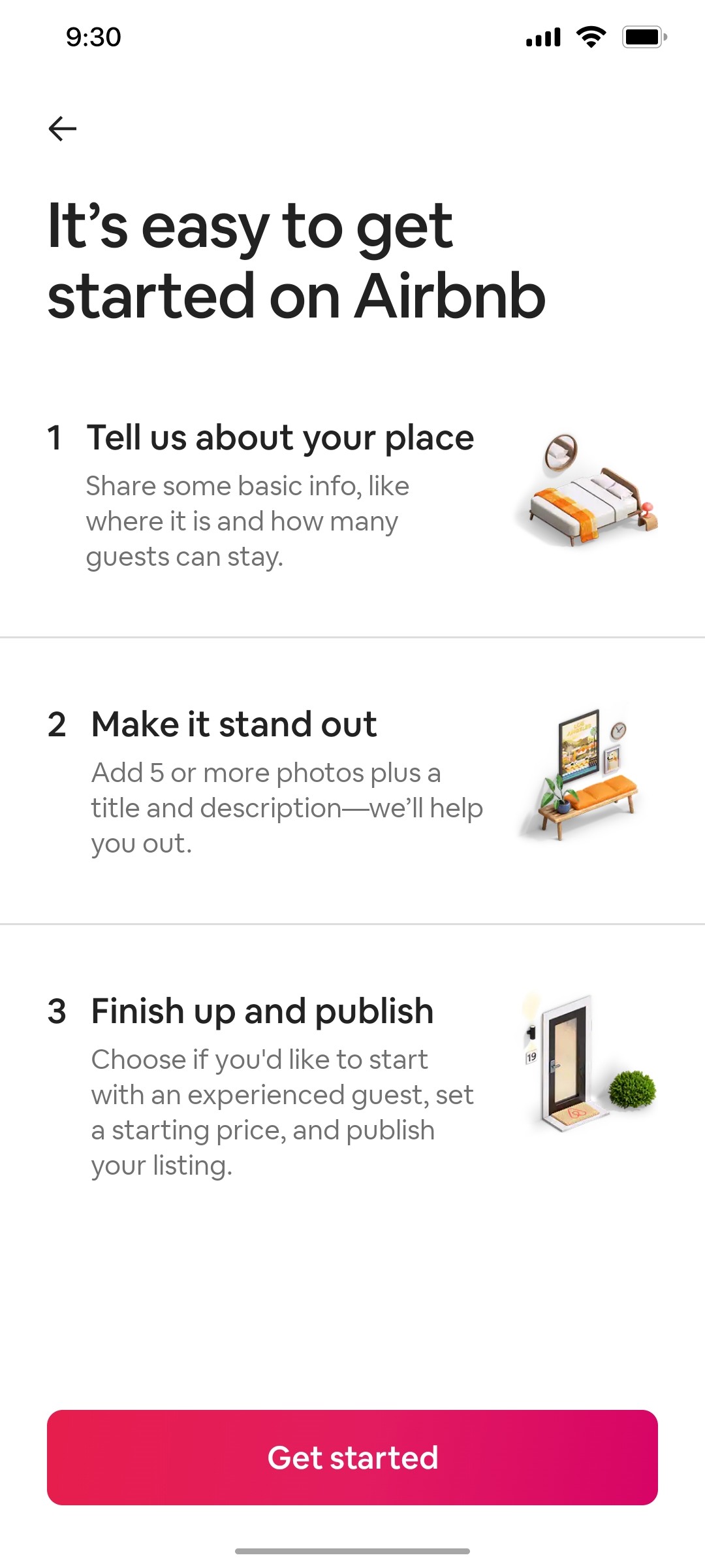 Airbnb Start on Airbnb screen