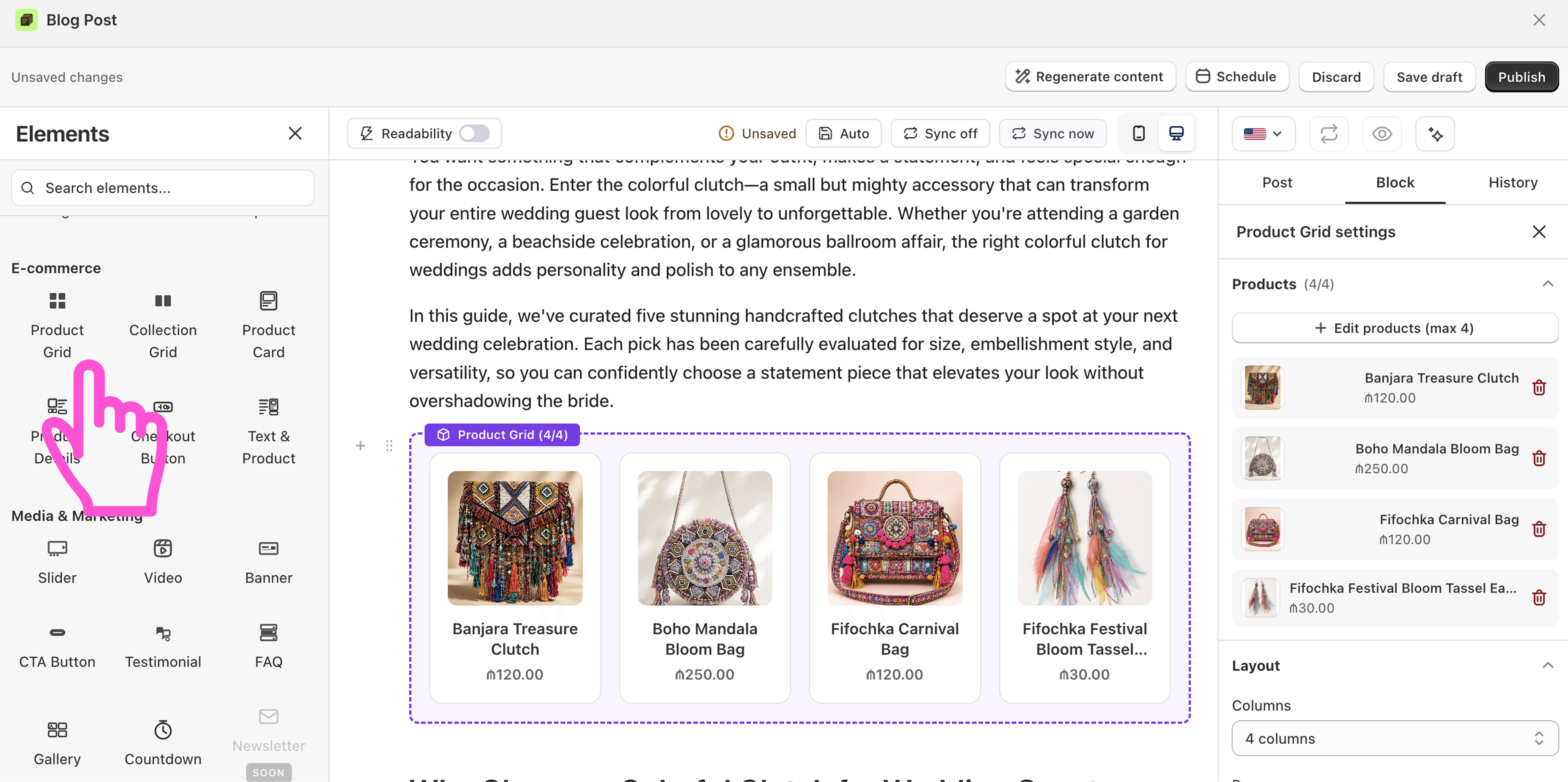 How to add multiple products to a blog post in Shopify?