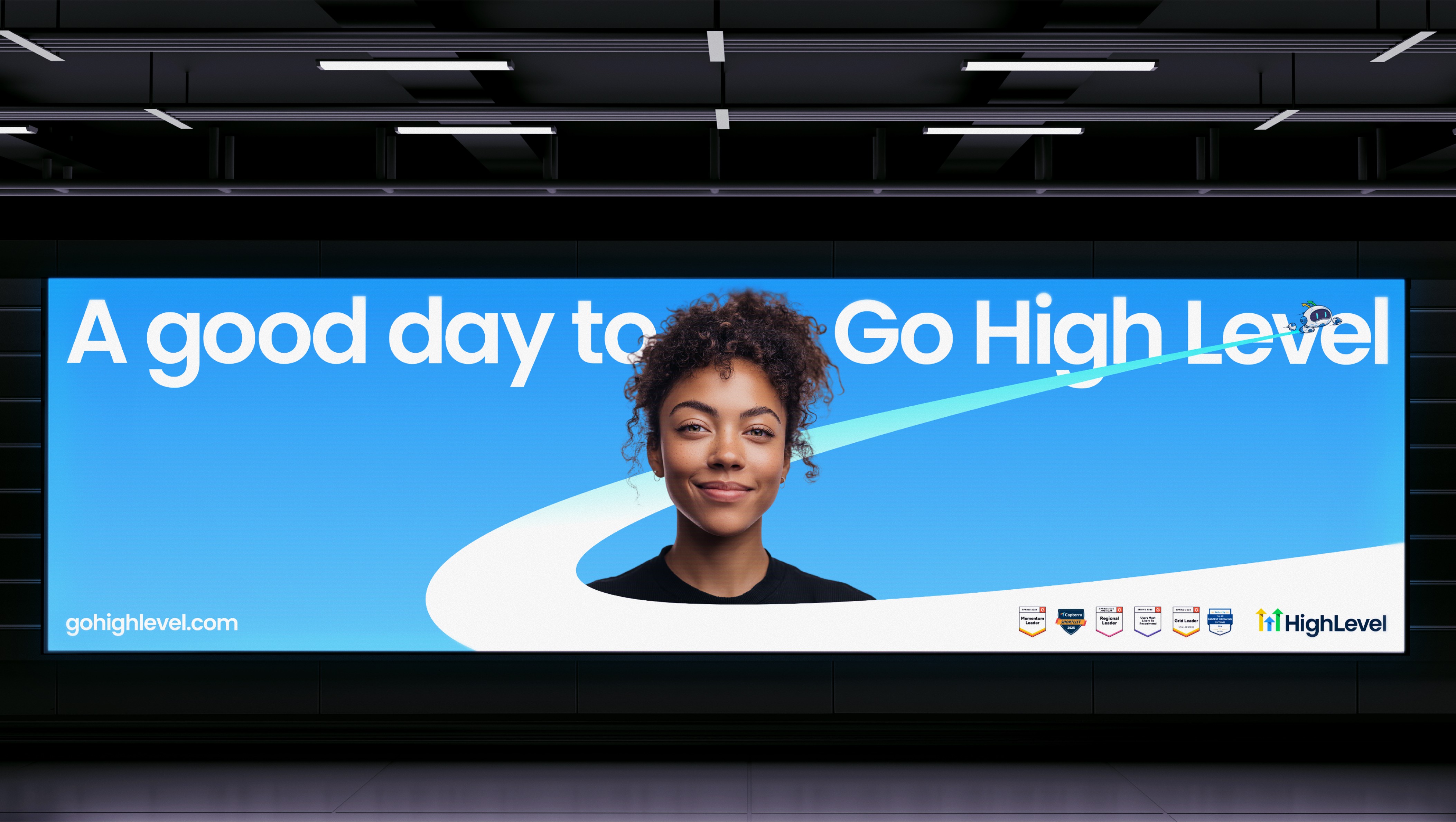 HighLevel rebrand exploration — SaaS brand storytelling, visual identity redesign, SprintDept agency creative direction, brand inspiration from top agencies like Koto and Ragged Edge, SaaS design sprint case study, scalable brand identity for marketing software. billboard OOH mockup GHL Go High Level awards best markers SaaSpreneur light blue design inspiration