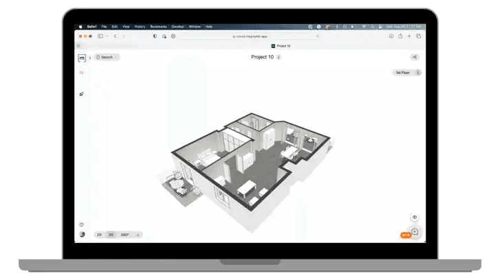 magic plan web app displaying a 3D floor plan on a laptop for remote property assessments