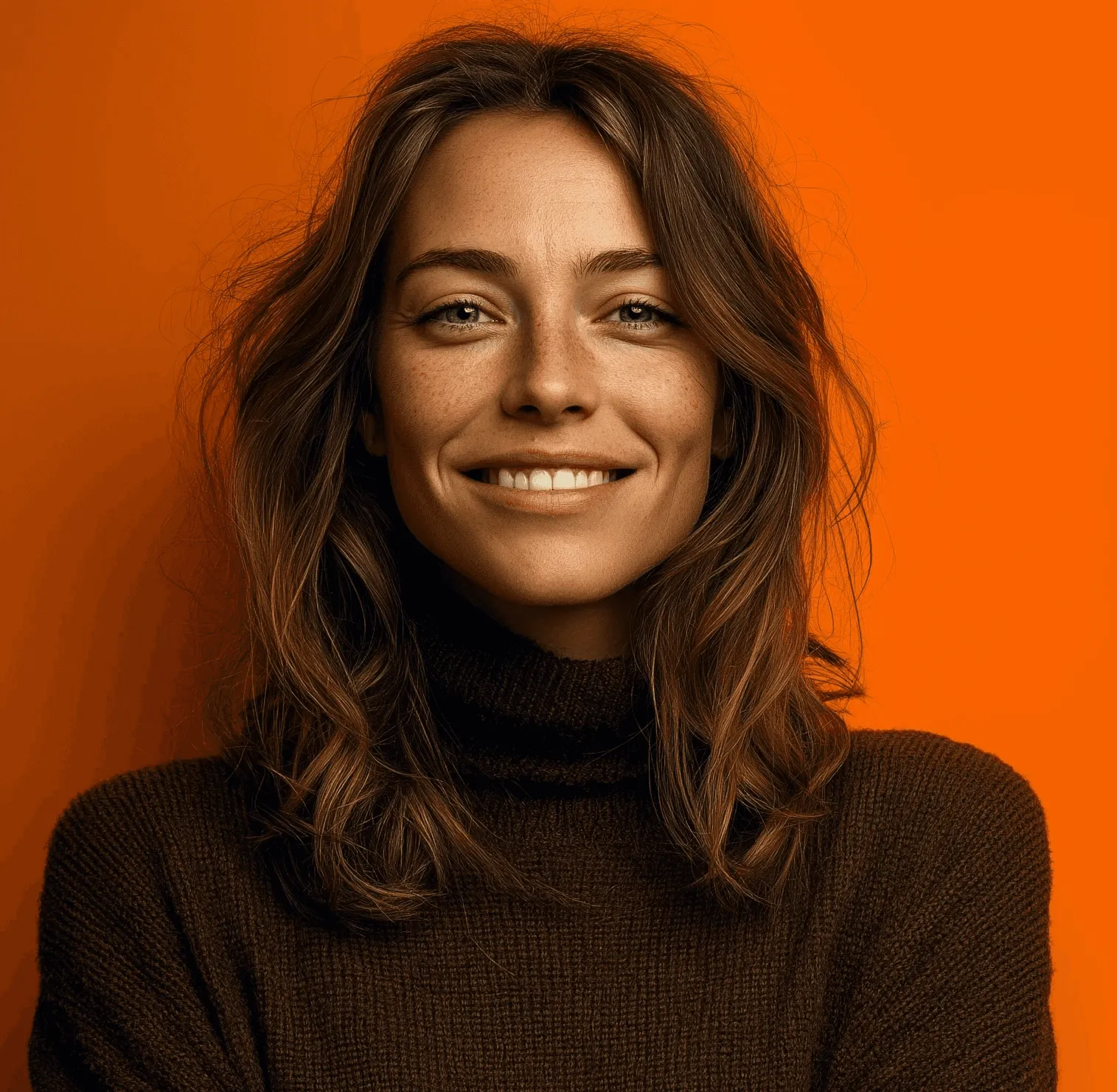 Sara is a client smiling to the camera happily