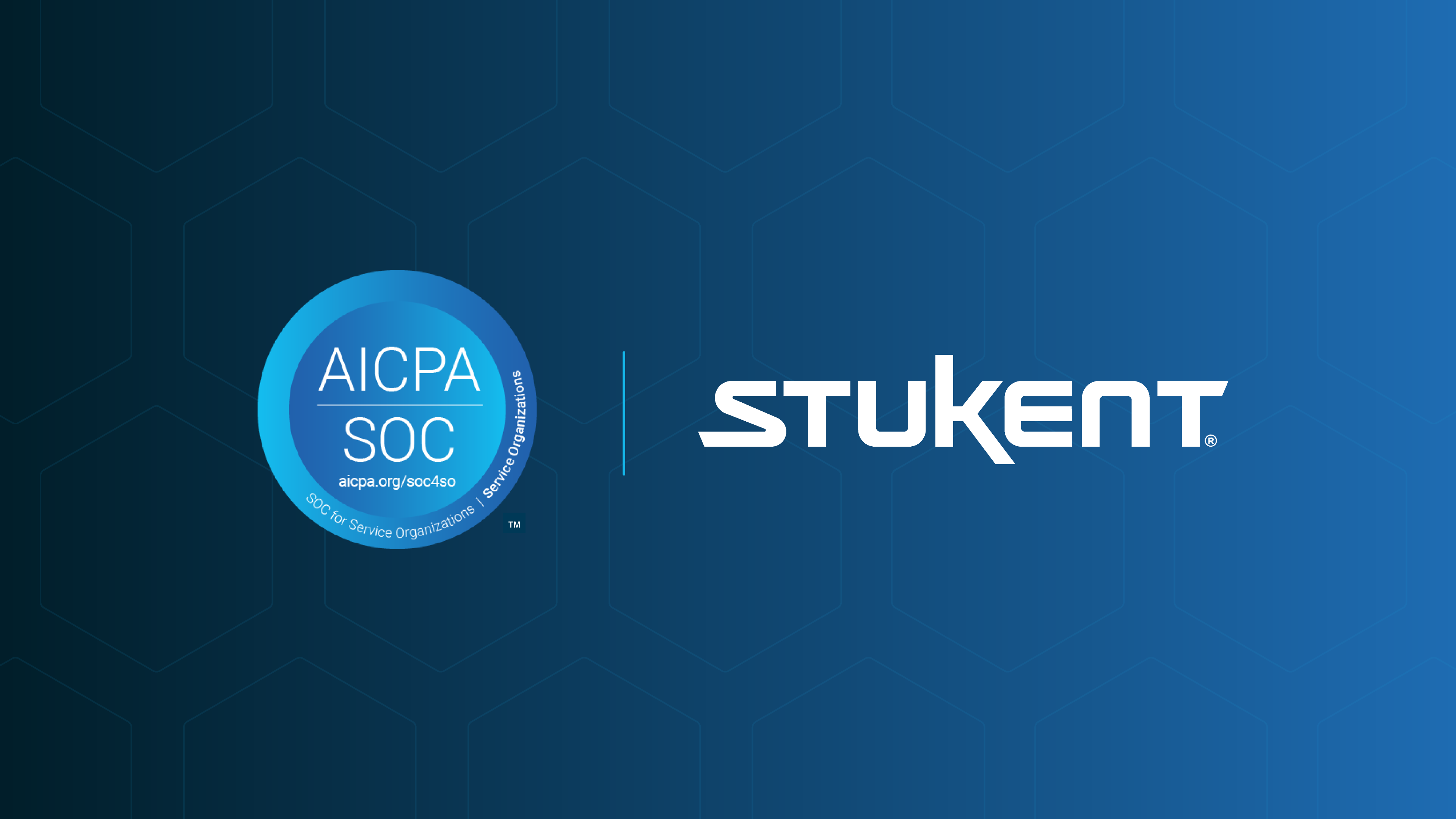 AICPA SOC logo and Stukent logo on a gradient blue background