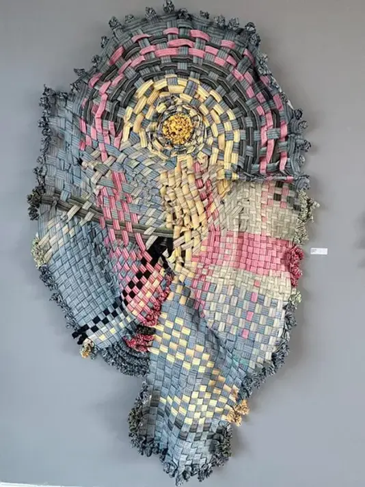 Our Lord’s Wig, 2023 Fiber, String, Strap belt. 75 × 47 × 5 in