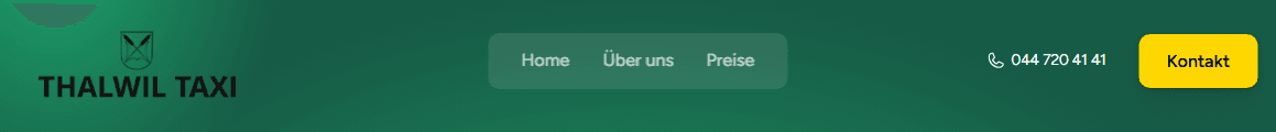 Navigation der Website von Thalwil Taxi