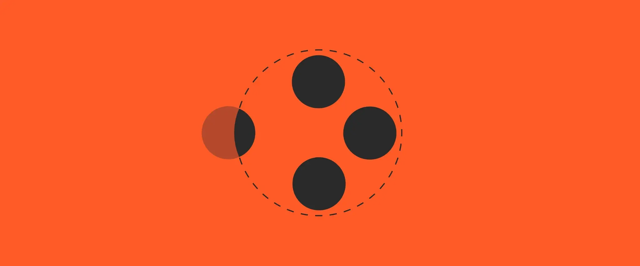 Four circular black dots arranged in a circle on orange.