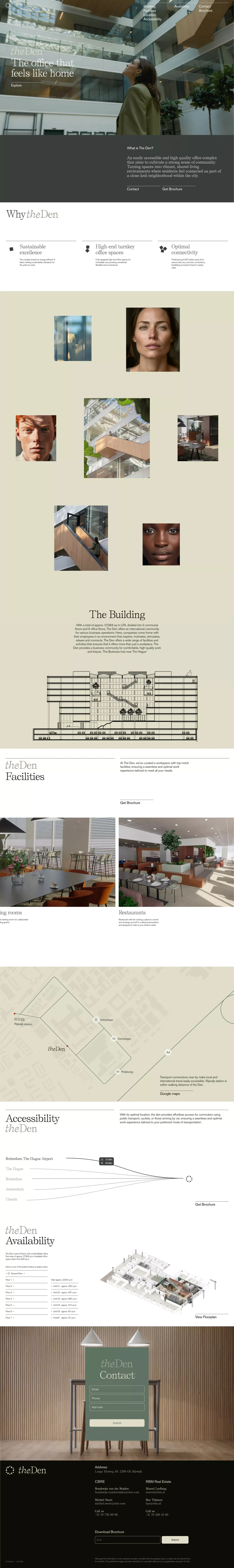 The Den portfolio page screenshot showcasing Architecture and Real Estate design