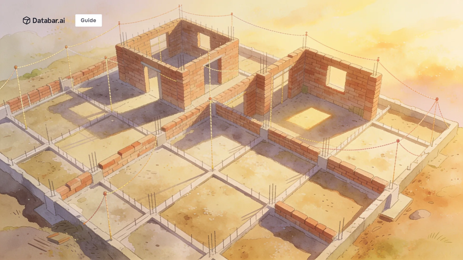 Lead enrichment fundamentals, illustrated as a newly laid foundation grid at dawn with the first courses of walls rising