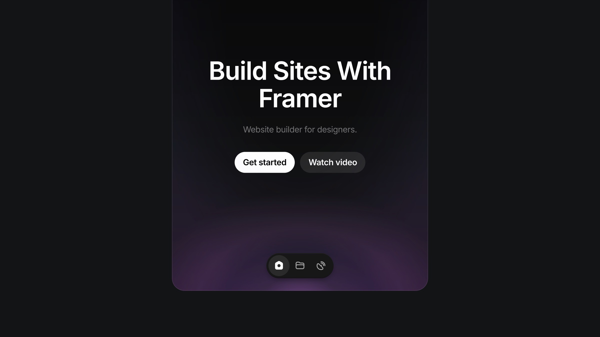 Framer website builder landing page with Get Started and Watch video buttons