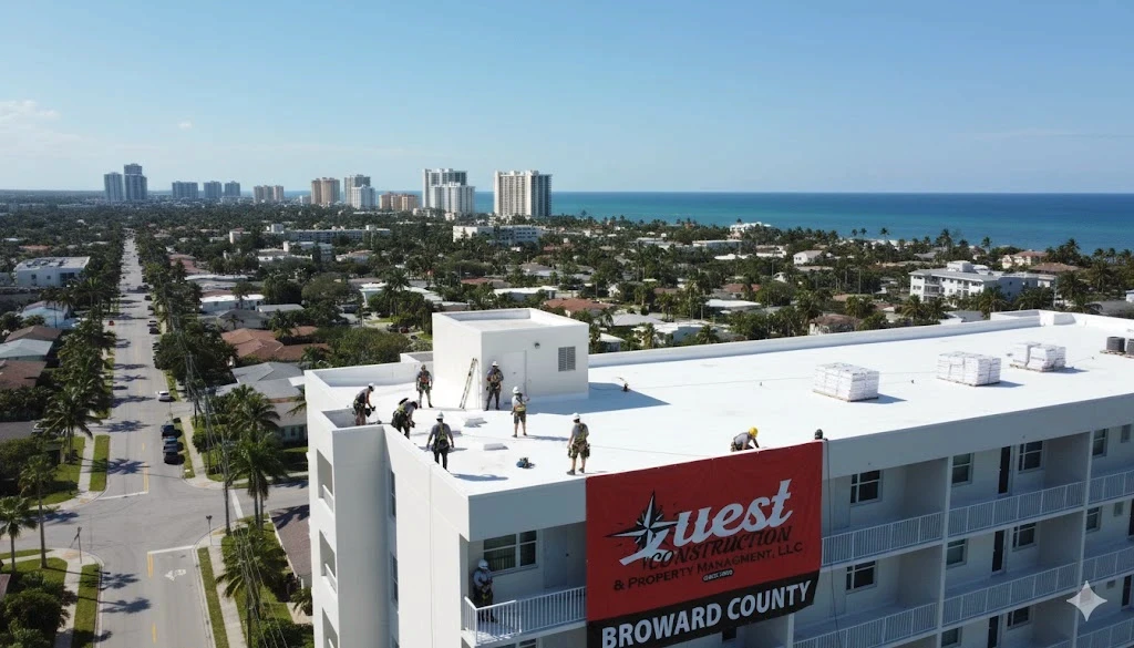 Broward County Quest Construction Working on the Roof