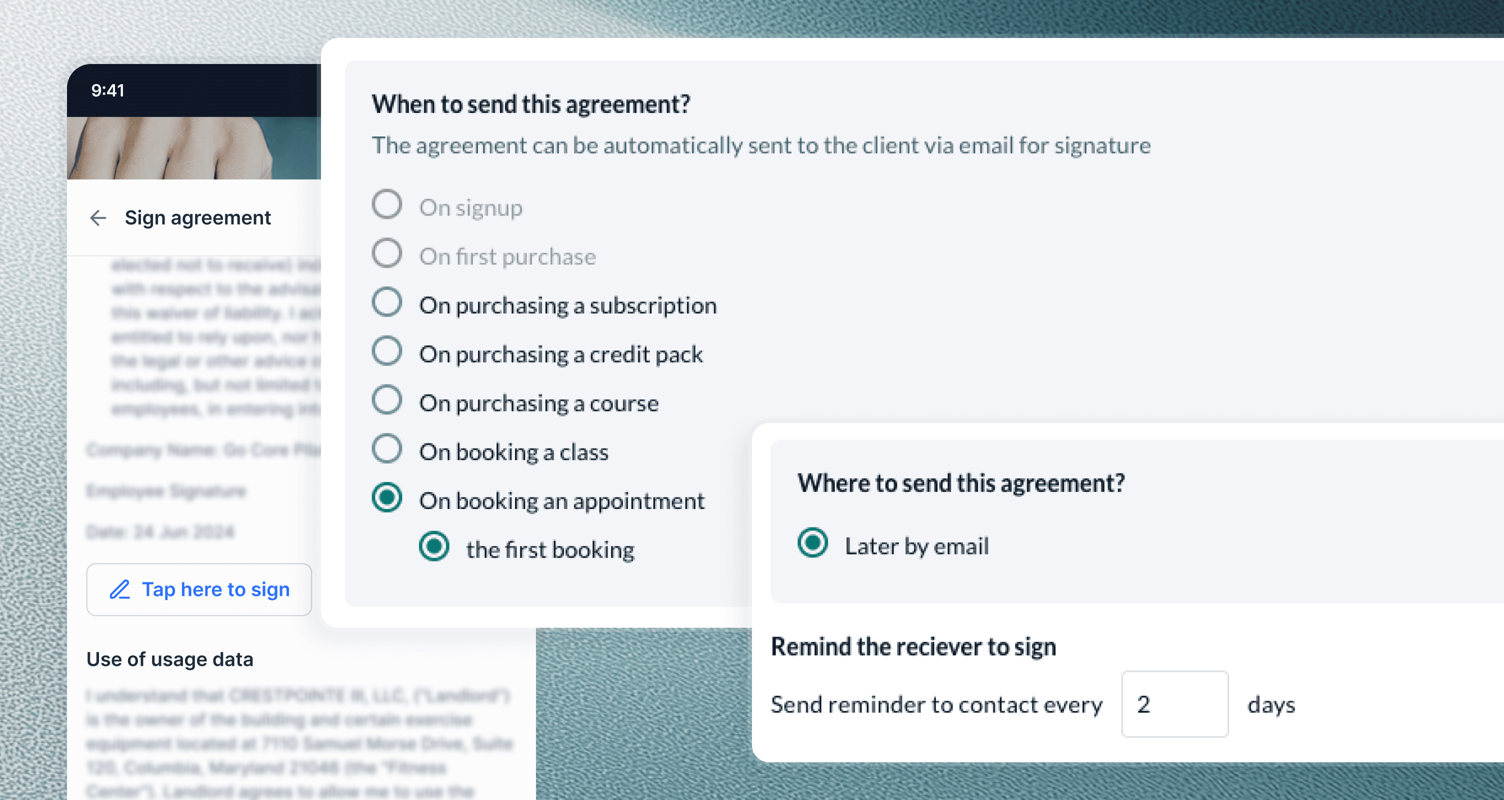 forms and agreement for fitness studio booking