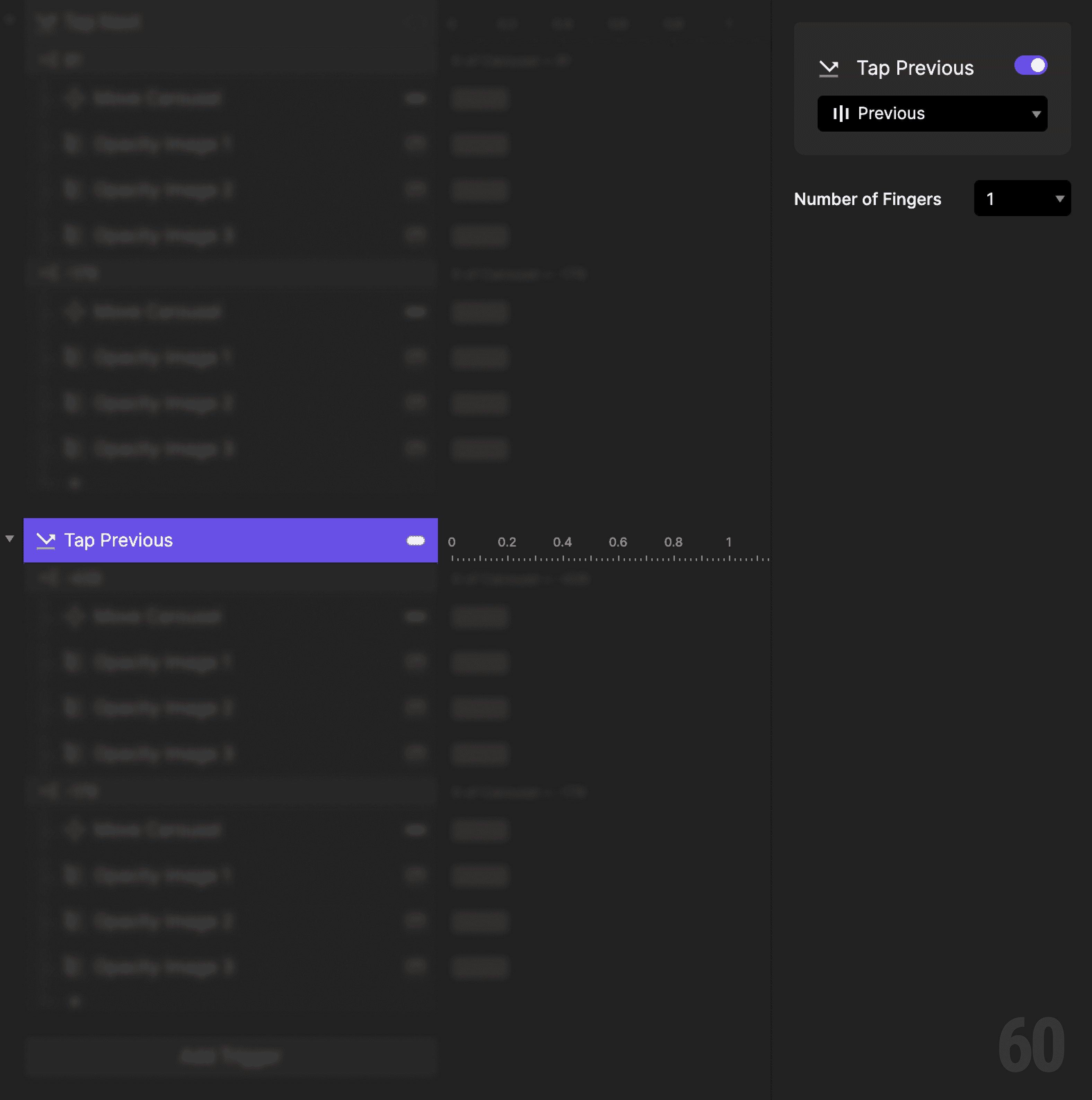 This is a screenshot of Step 12: Add tap trigger to Previous.