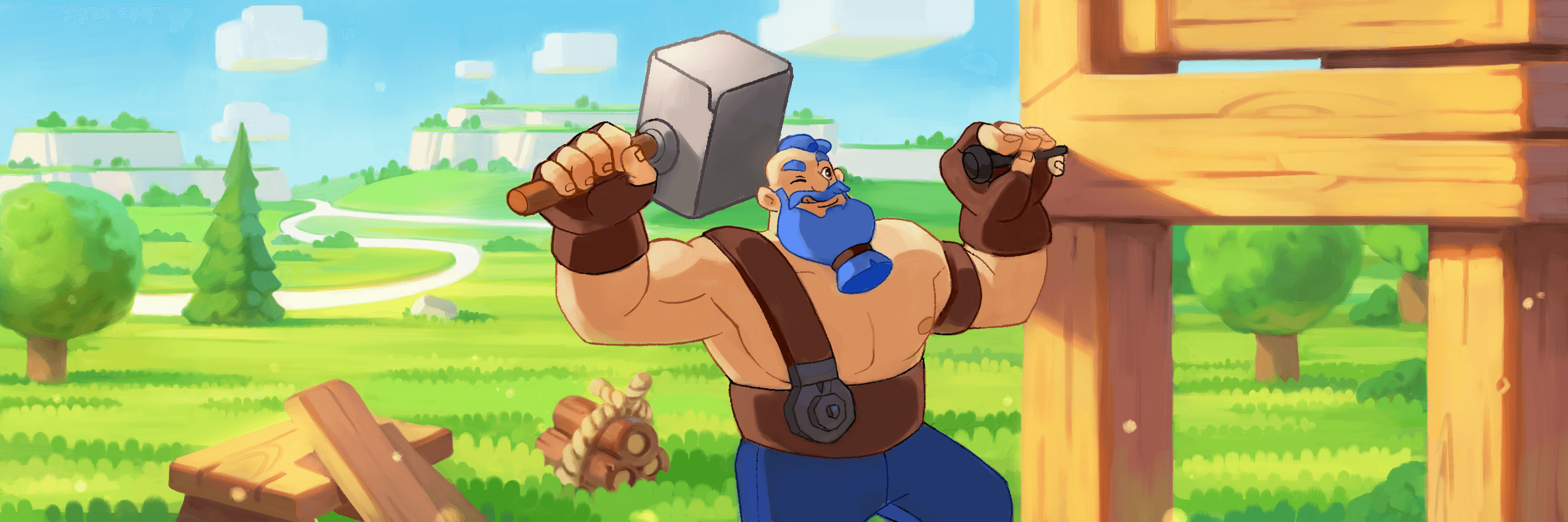 Illustration of a muscular blacksmith in a cartoony style