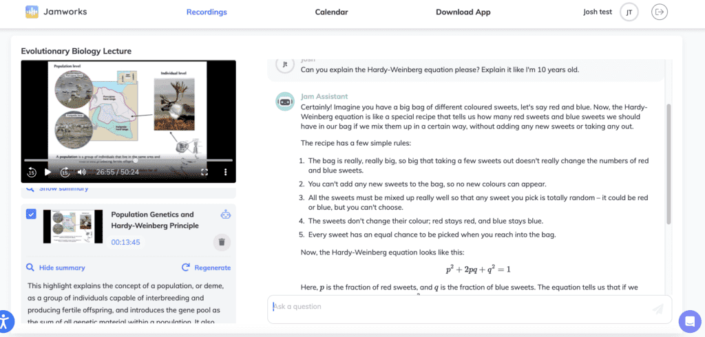 jamworks ai note taking features screenshot of JamAI
