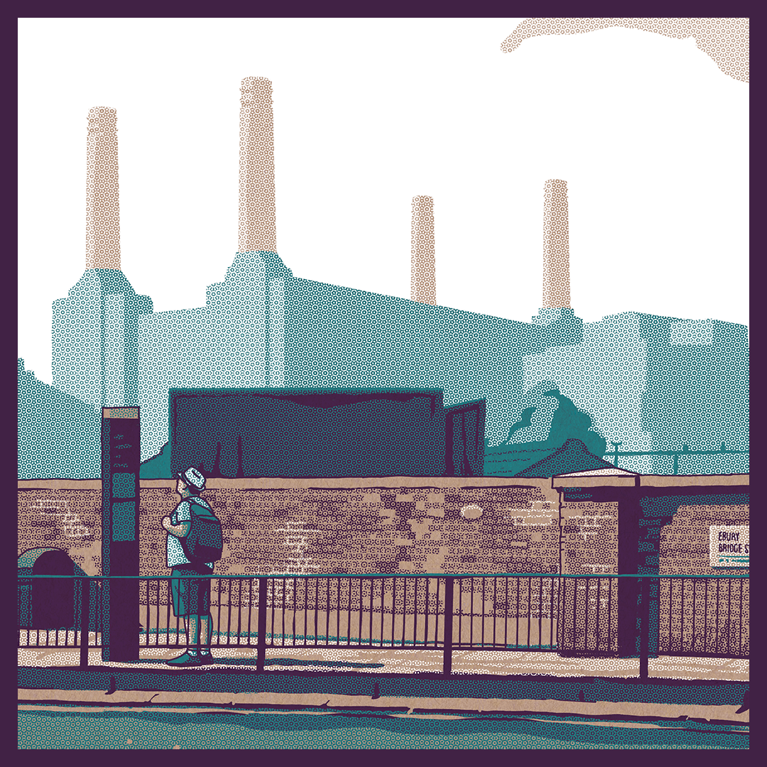 Detail of illustration of London's Battersea Power Station | Art prints of iconic uk landmarks for sale by Liam Devereux