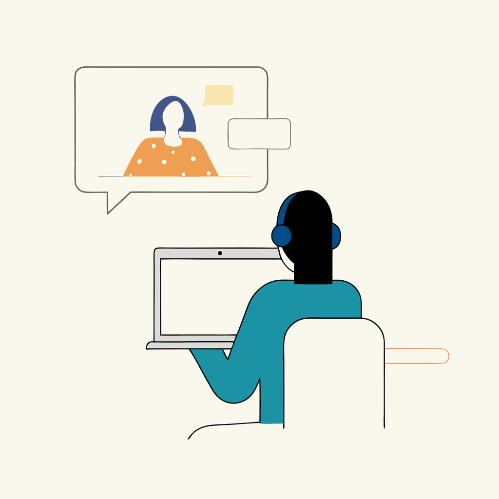 Woman with a laptop interviewing another woman via video call