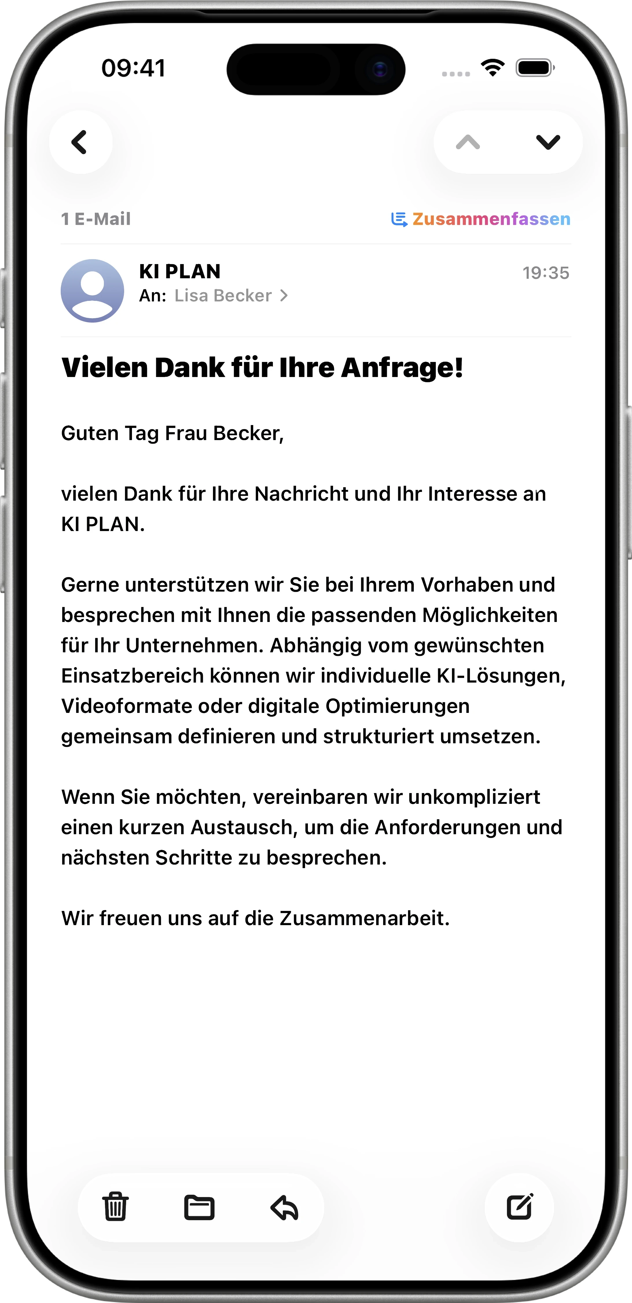 iPhone-Mockup Apple Mail Vorher