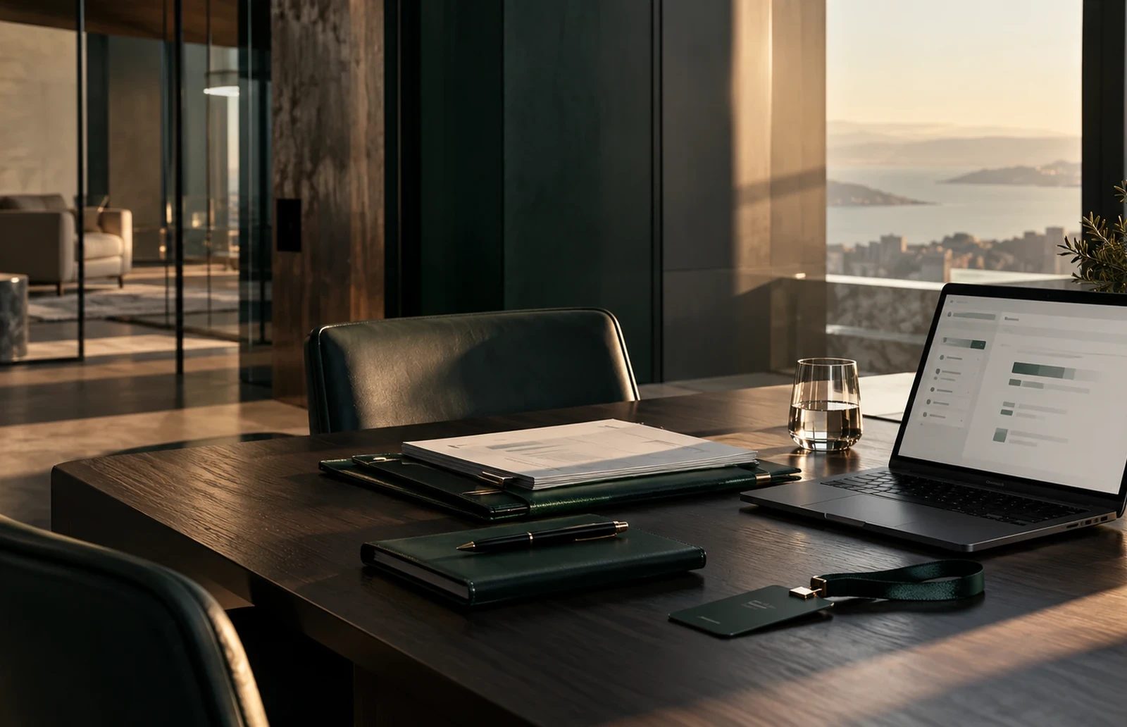 A prepared workspace with a laptop showing the Dendroh product experience.
