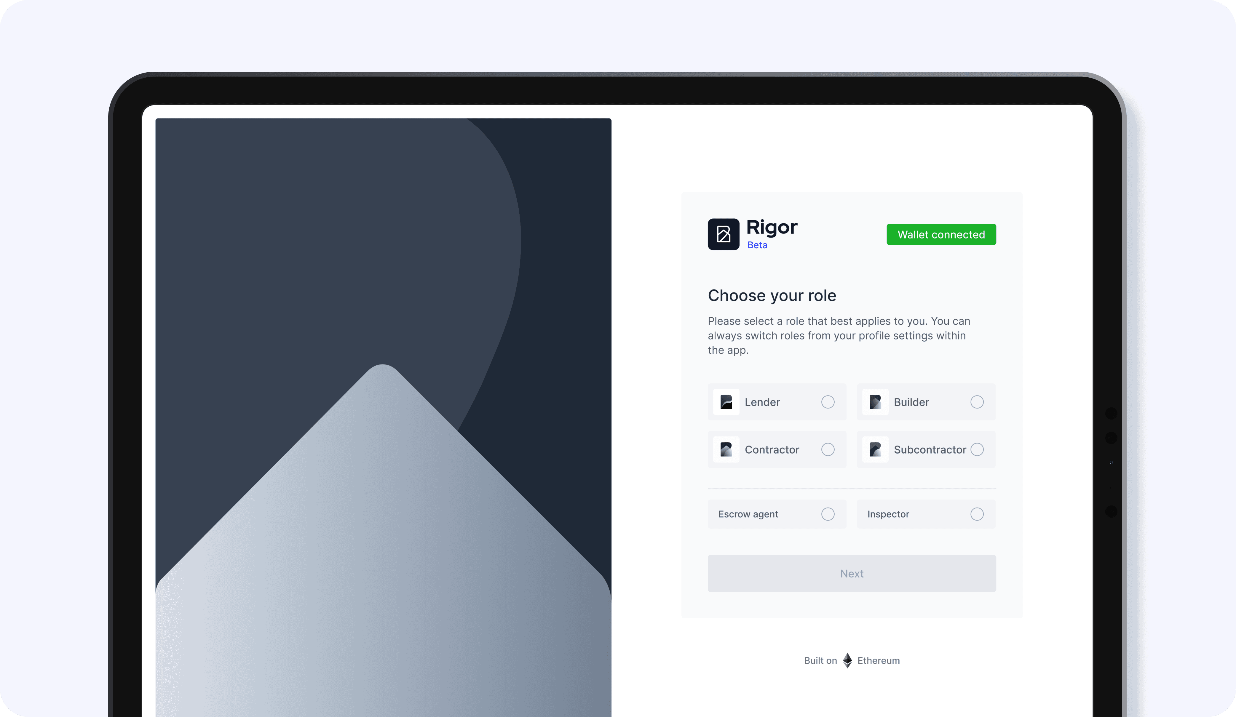 A digital interface displayed on a laptop screen, featuring a layout with geometric shapes and data fields.