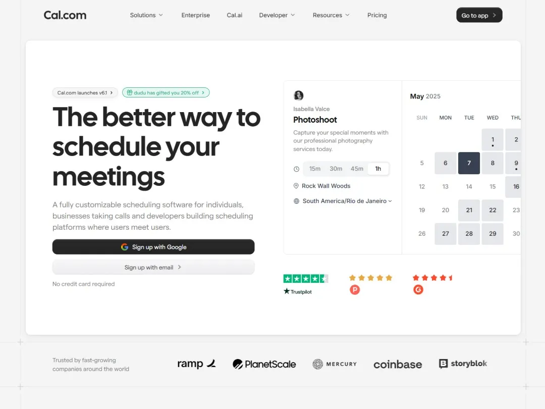 Screenshot of the Cal hero website (hero section)