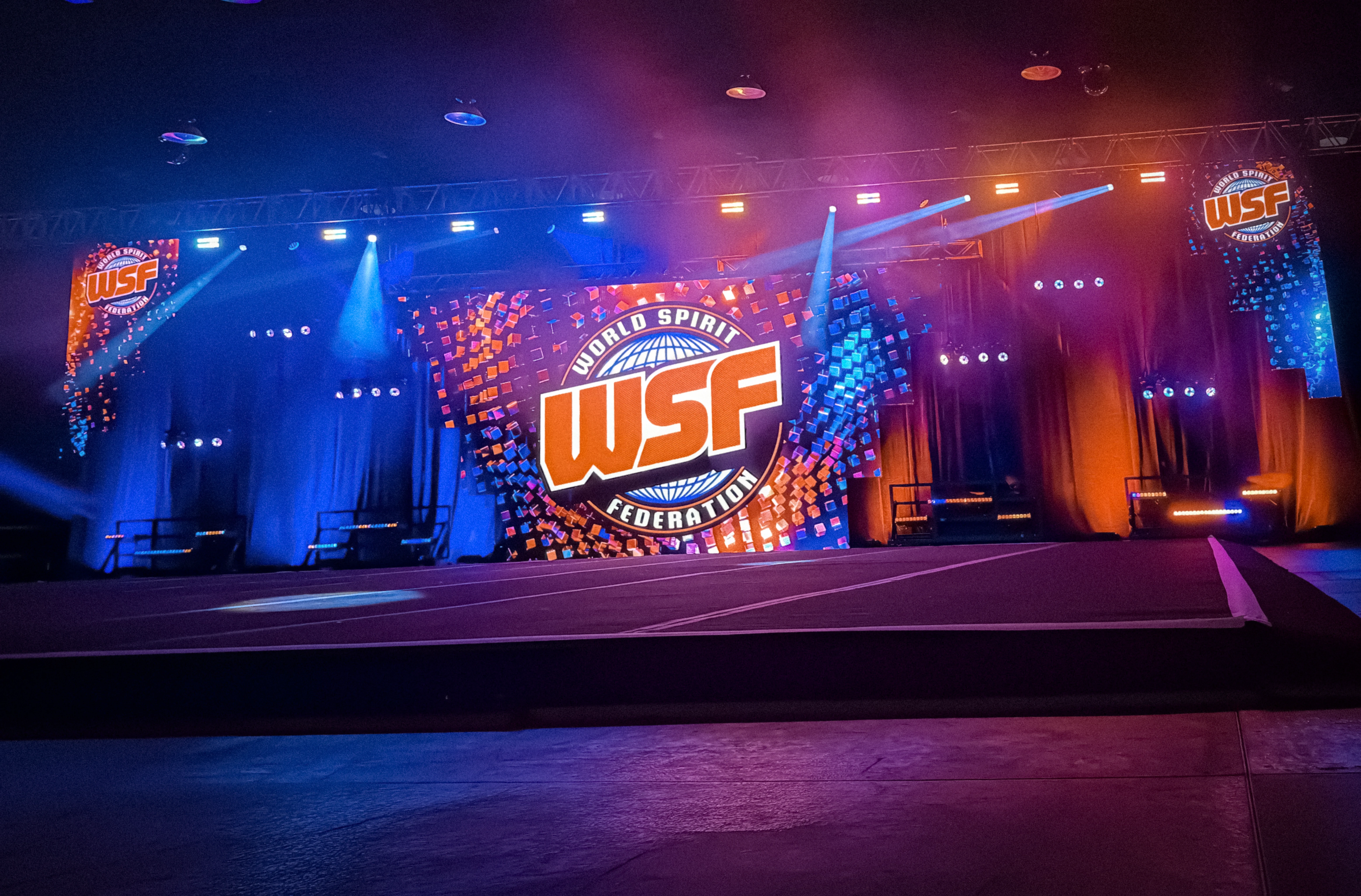 World Spirit Federation athletic and cheer event in Louisville, KY, rigging and truss by UpLight Technologies