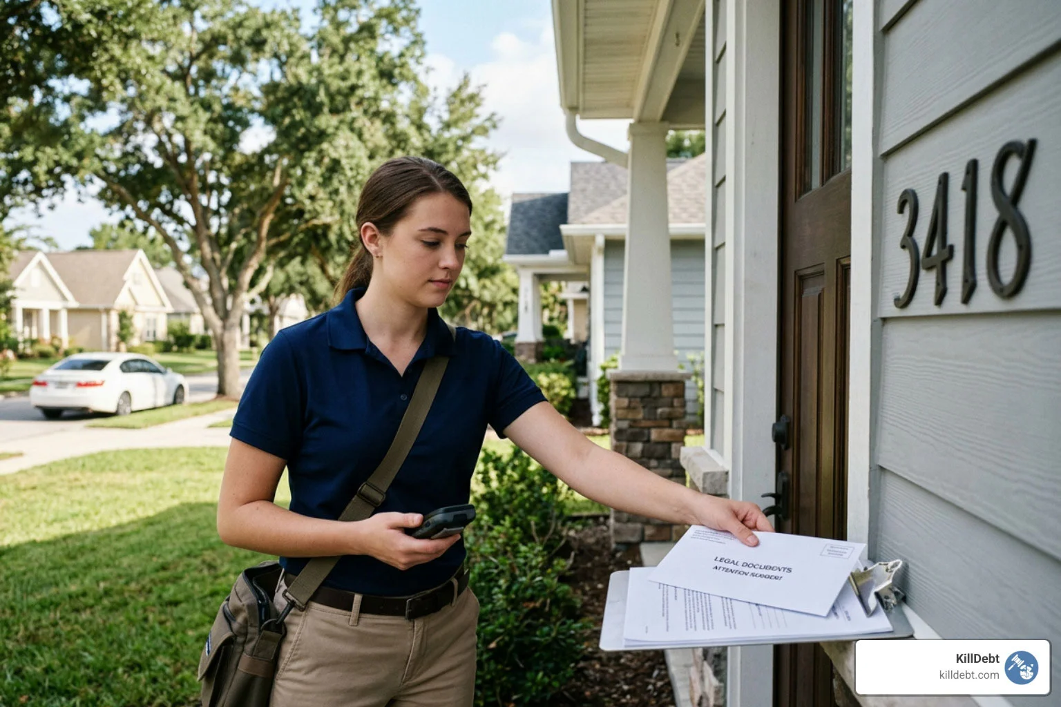 Process server leaving papers at the wrong door