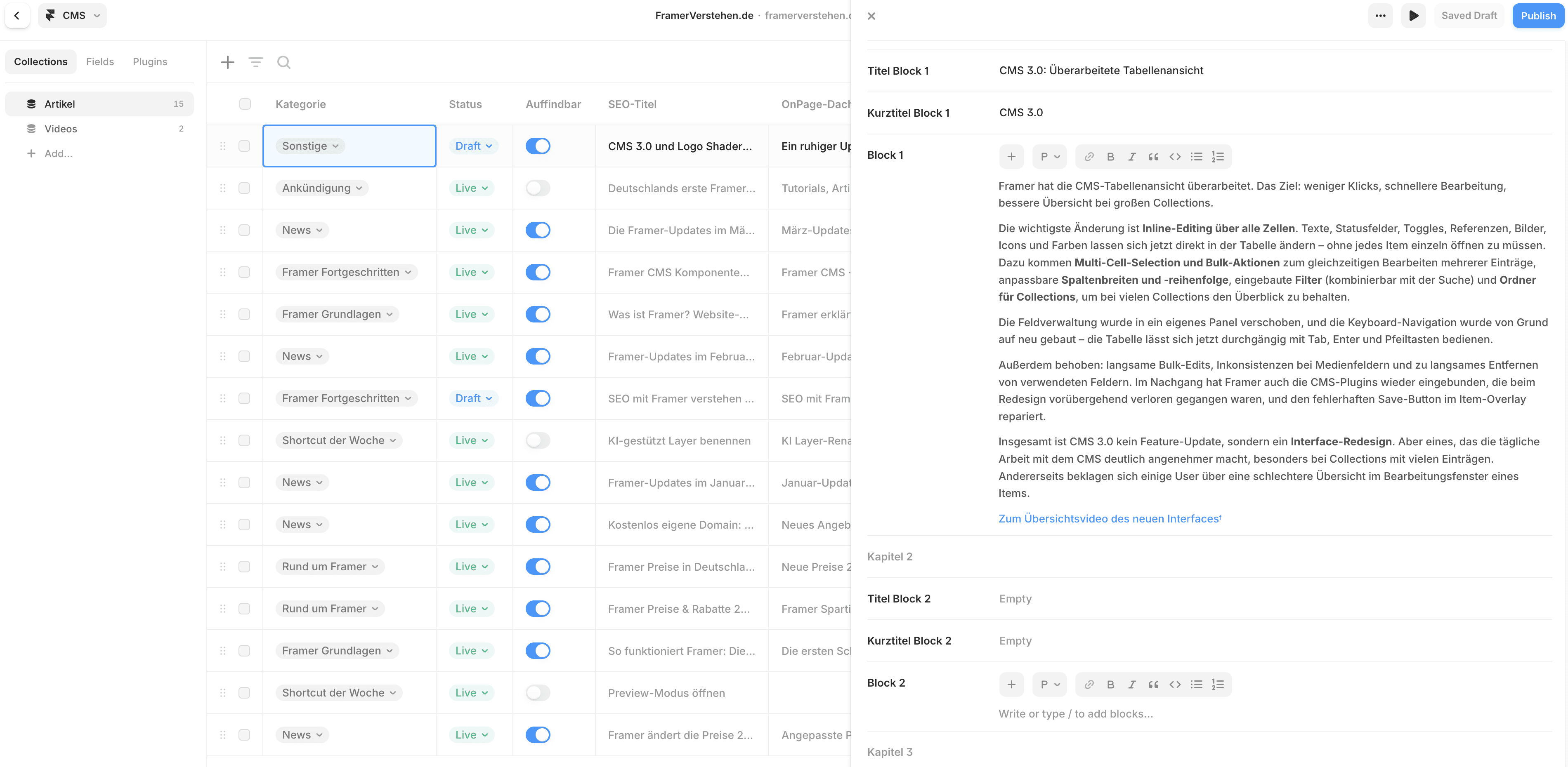 Screenshot des neuen CMS-Interfaces