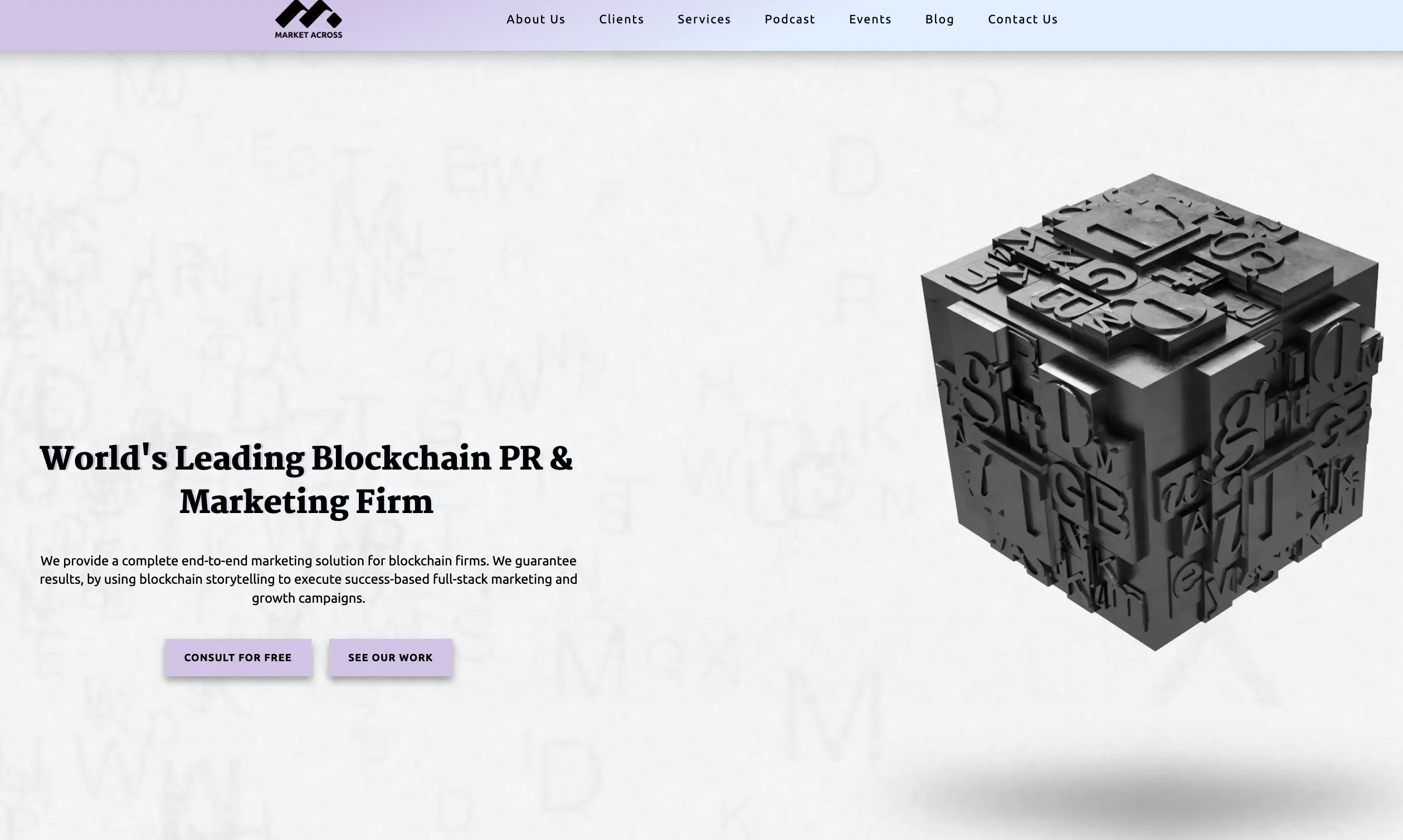 website view of market across which is a blockchain and community management agency