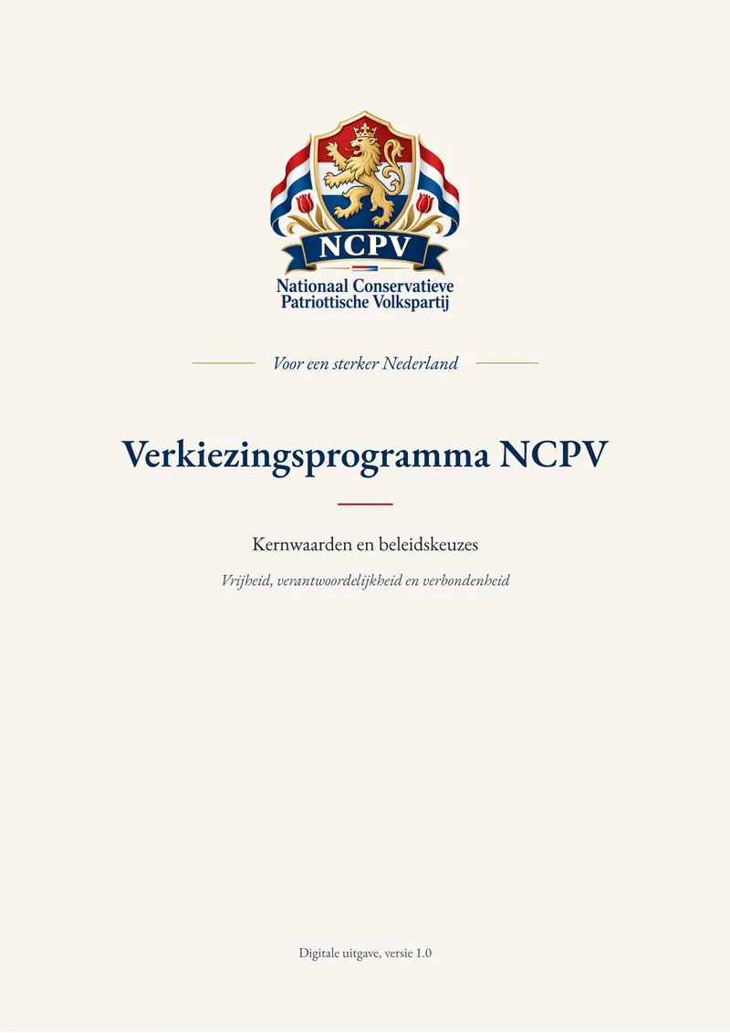 Eerste pagina van Verkiezingsprogramma NCPV