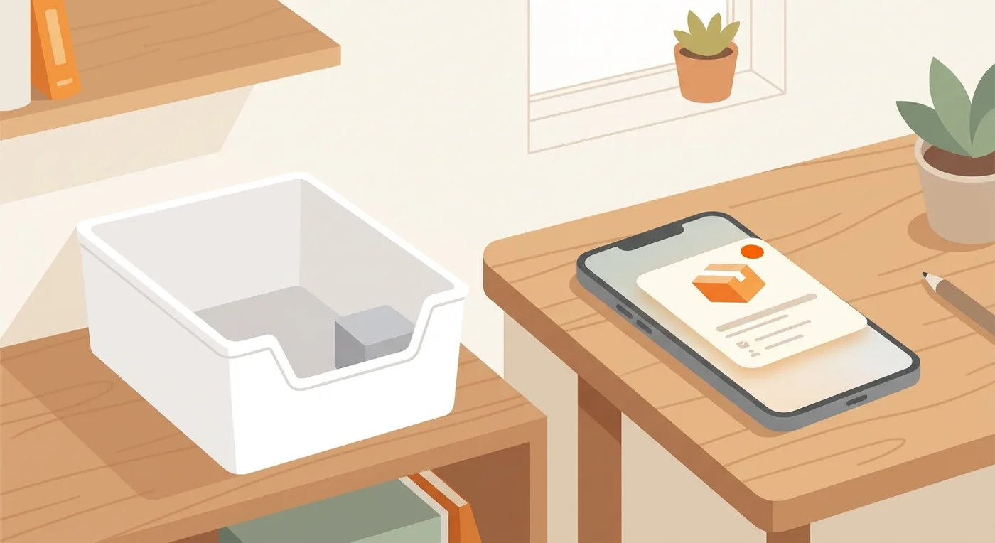 Inventory management app sending a low-stock alert while a storage bin is almost empty