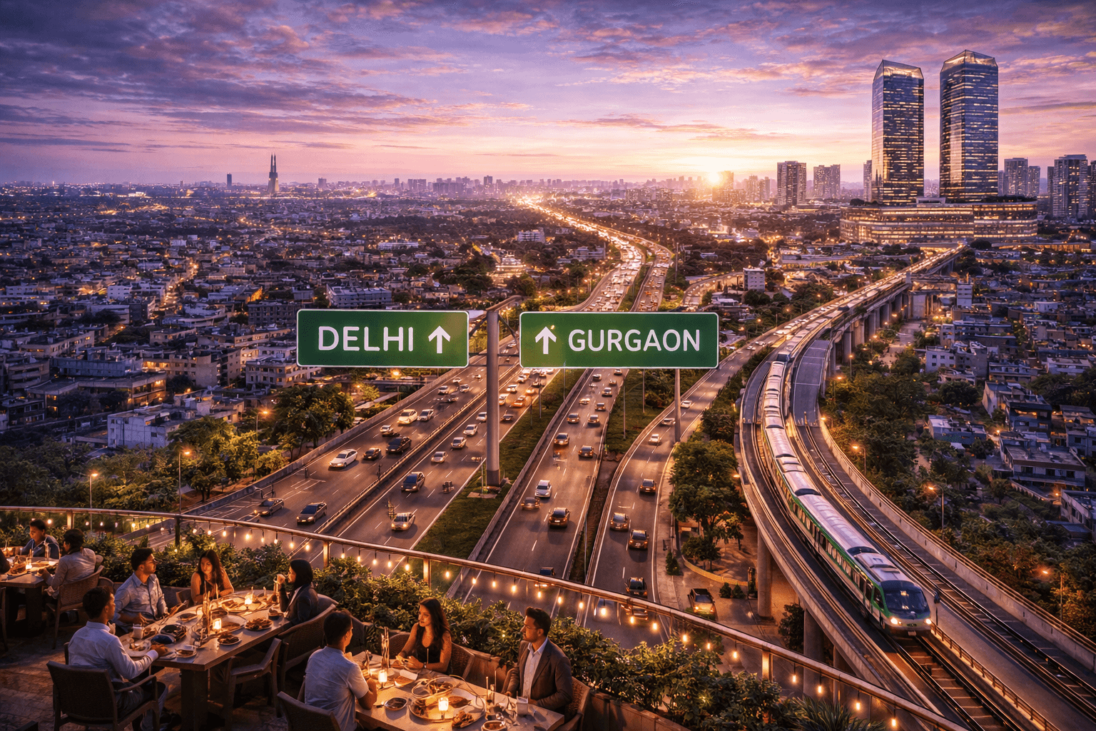 Aerial view of commercial development along Dwarka Expressway