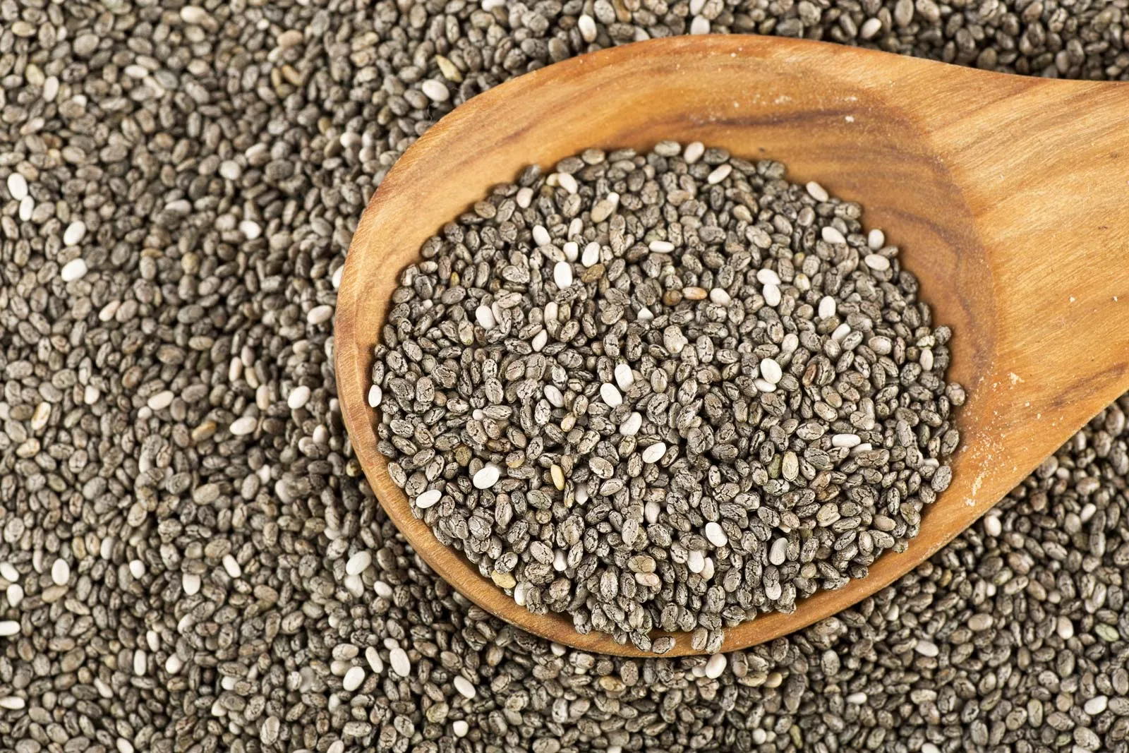 chia seeds in a wooden spoon