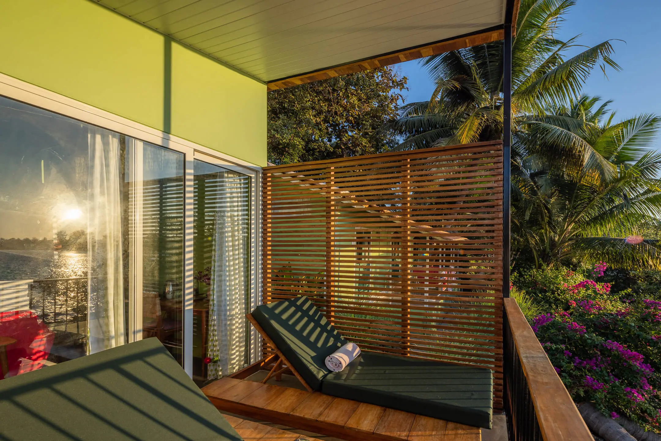 Grand Sea View Room 8 at Casa Jaali — sunset light on the balcony