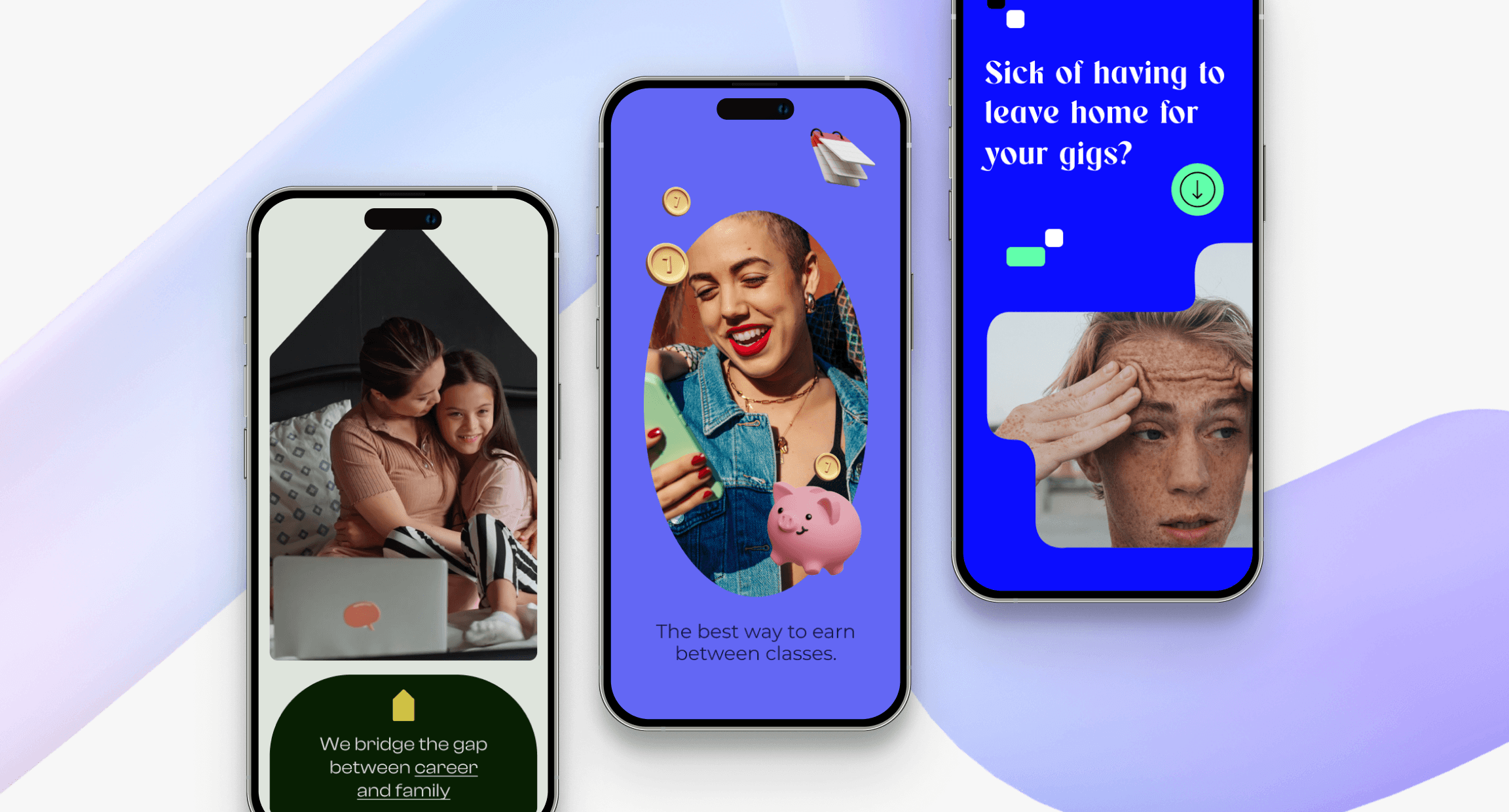 3 flat phone mockups