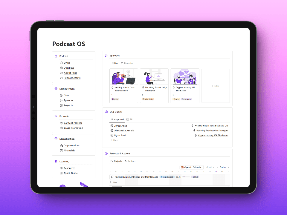 Notion template for Podcast OS 