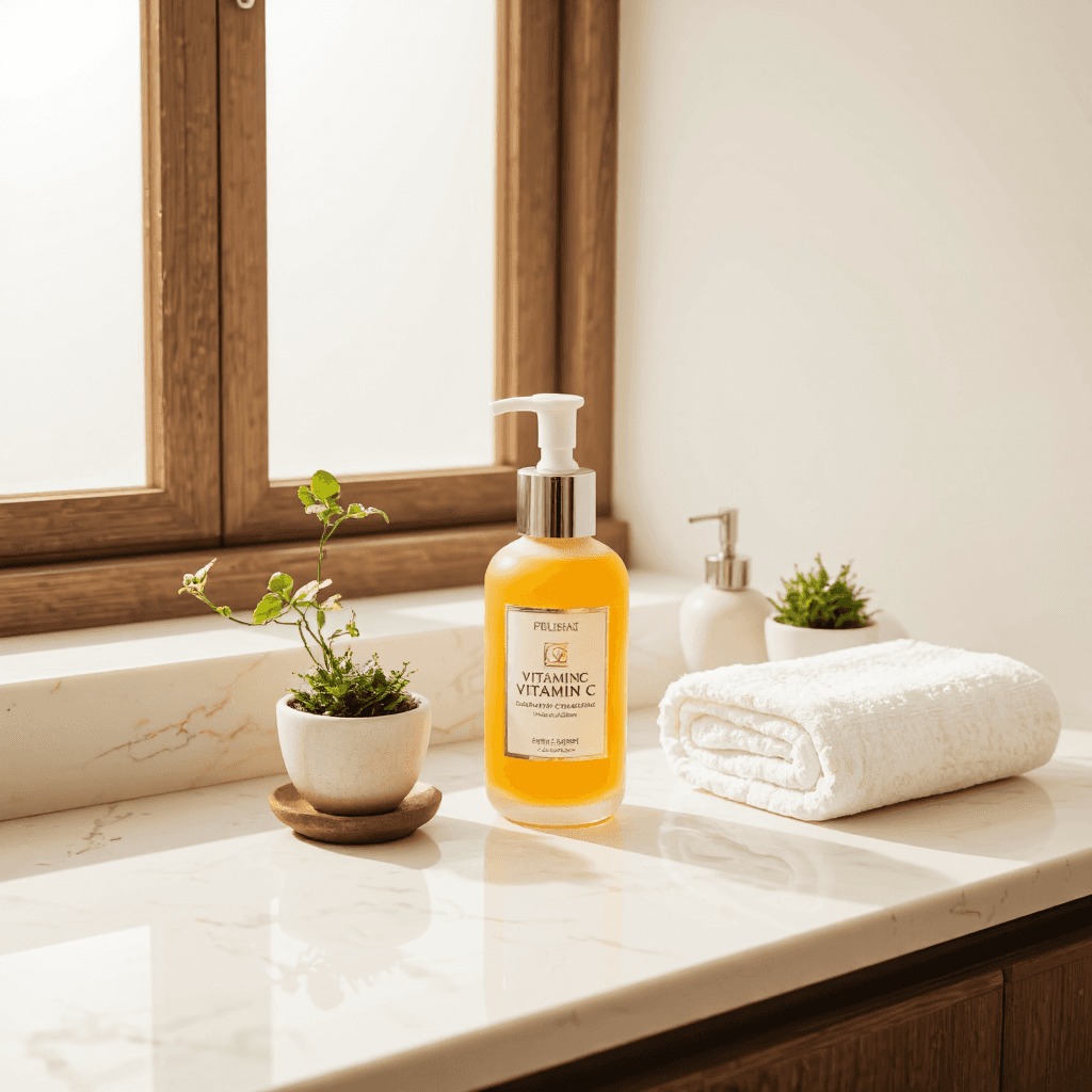 product photography of bottle of vitamin C serum