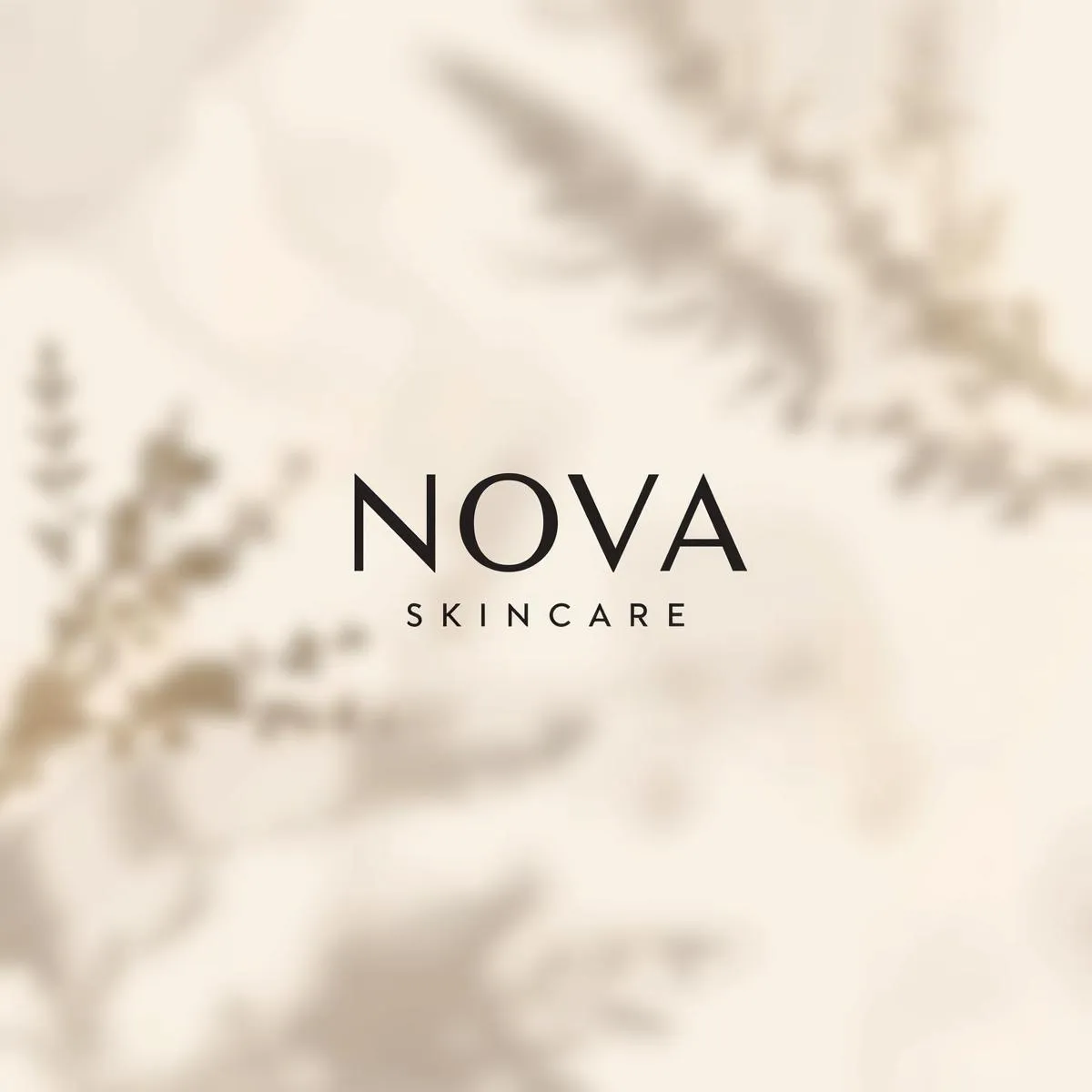 Nova Skincare minimalist brand logo on natural beige background