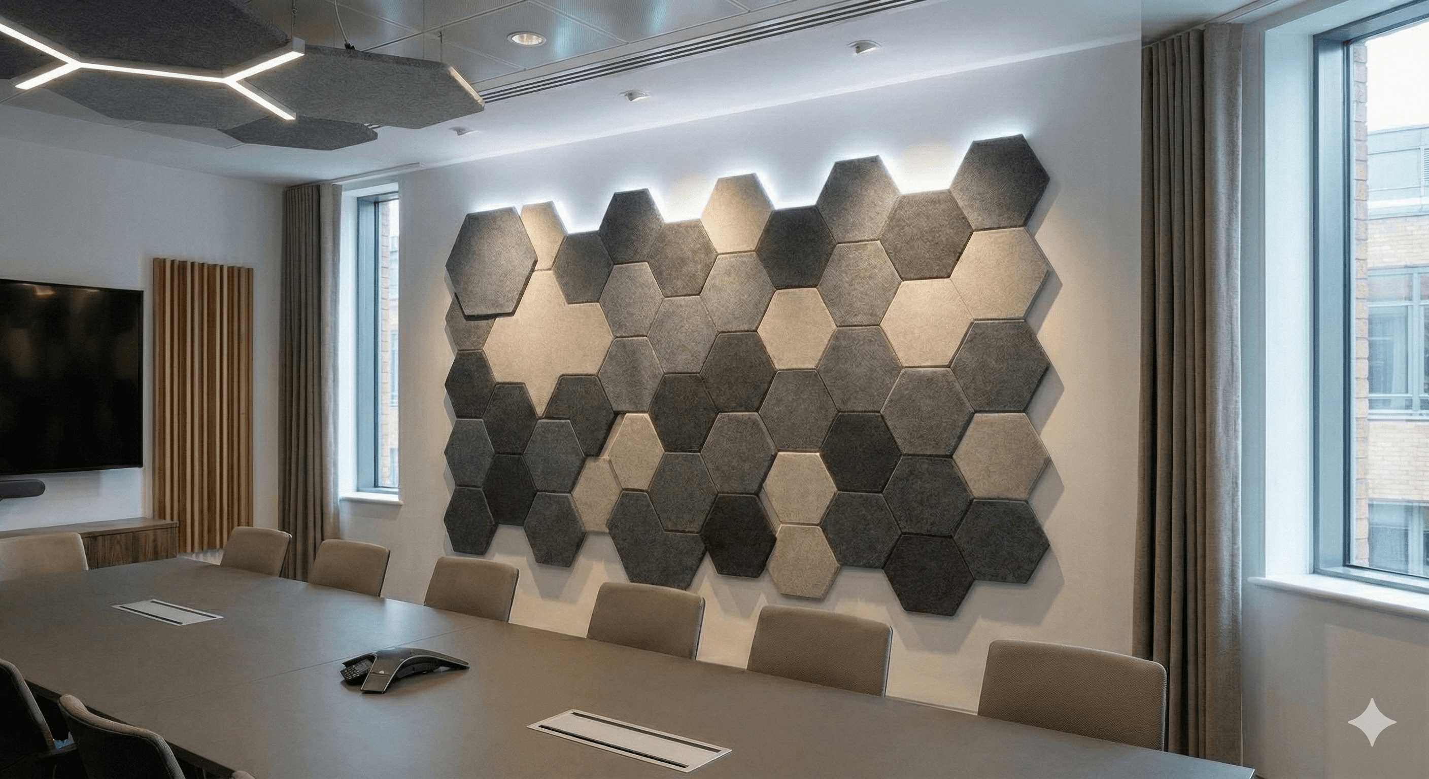 Two colleagues collaborating over paperwork at an office desk, with plants in the background.