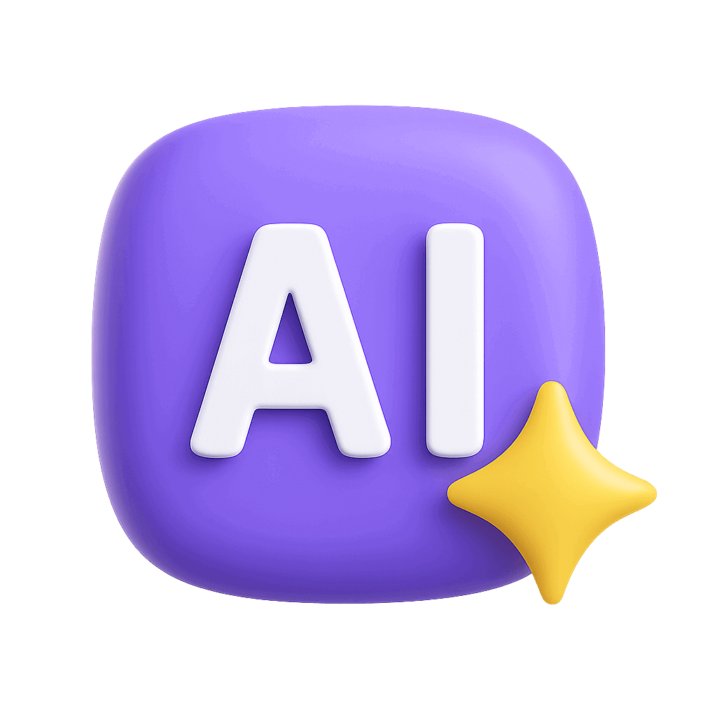 Icon featuring the letters "AI" on a purple background, with a small star accent, symbolizing artificial intelligence.