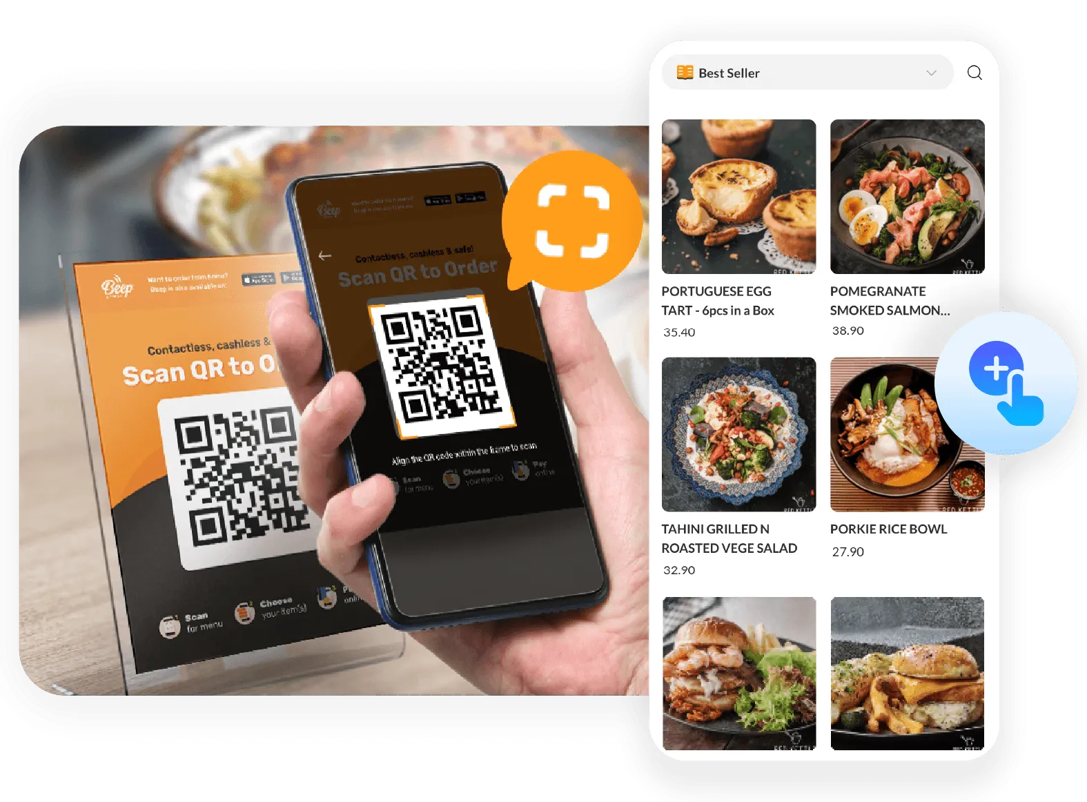 Restaurant customer scanning QR codes to order and pay via StoreHub POS.