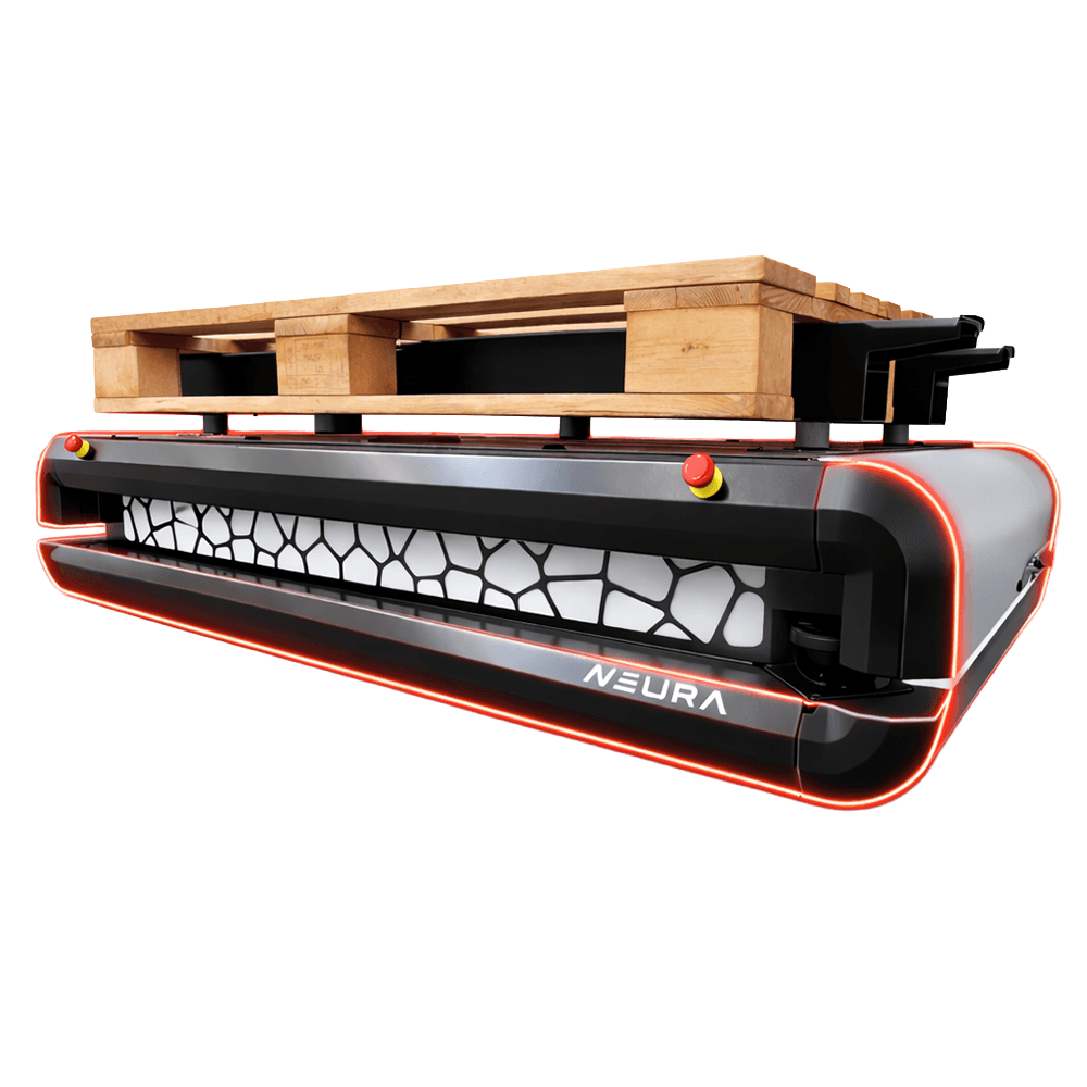 Neura-Gerät mit Holzpalette. Logistik und Transport.
