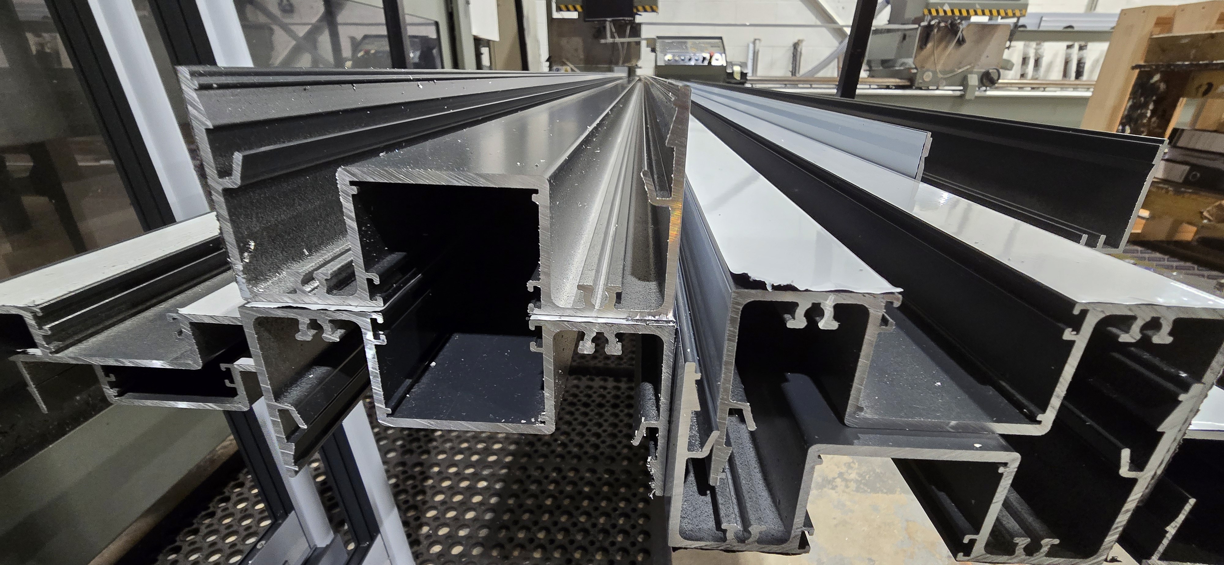 Aluminium extrusion held in the GXG Aluminium factory, Marden, Kent