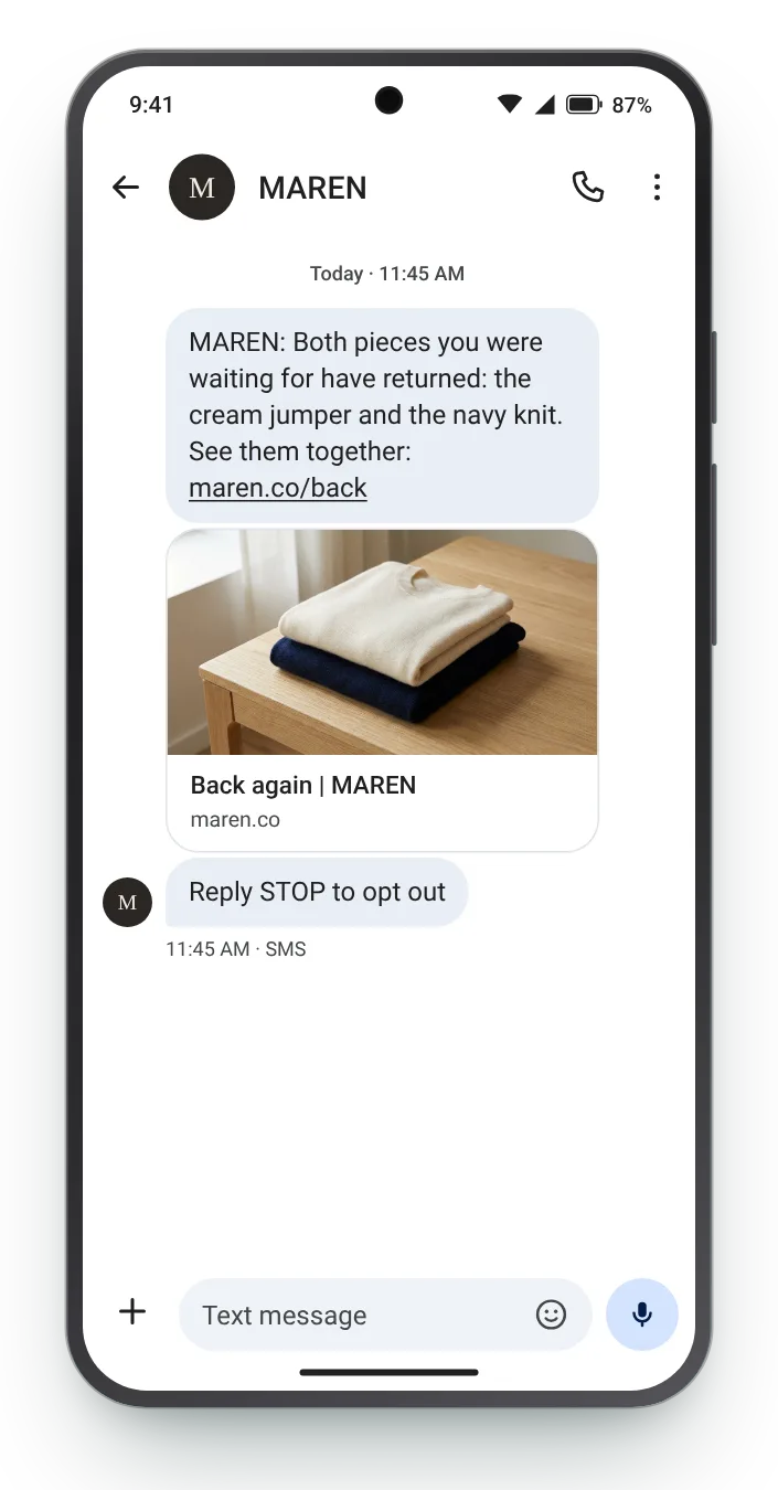 Two requests answered in one text back in stock text on an Android phone