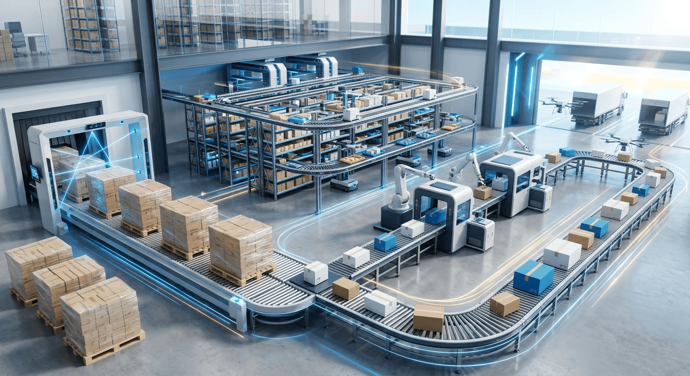 Fulfillment-Visual mit Wareneingang, Lager, Kommissionierung und Versand