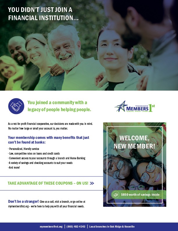 Welcome postcard with coupon booklet glued in