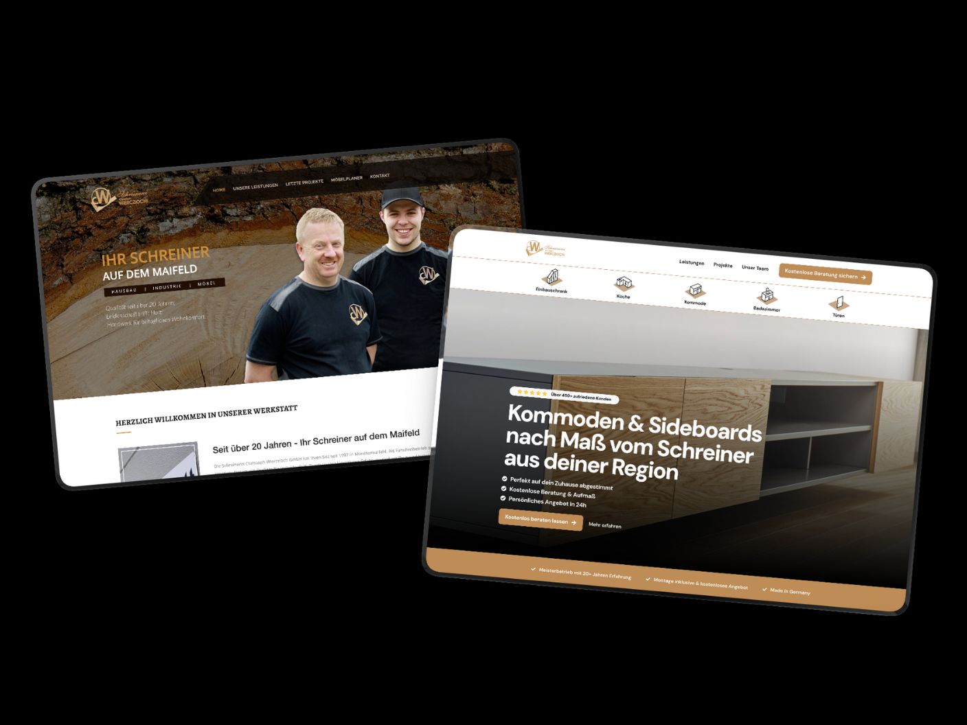 Vergleich von einer unklaren Website zu einer klaren und strukturierten Website