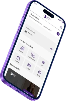 Mockup do app exibindo dashboard com atalhos para pagar, receber e integrar serviços