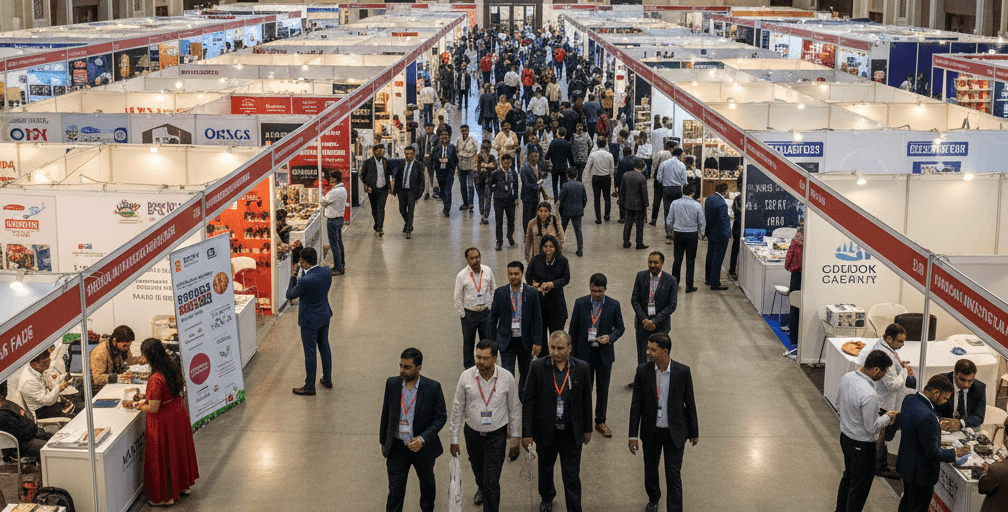 Dignitaries and organizers walking down the pathway during the grand opening procession of India International Mega Trade Fair 2026 at Gyan Bhavan, Patna.