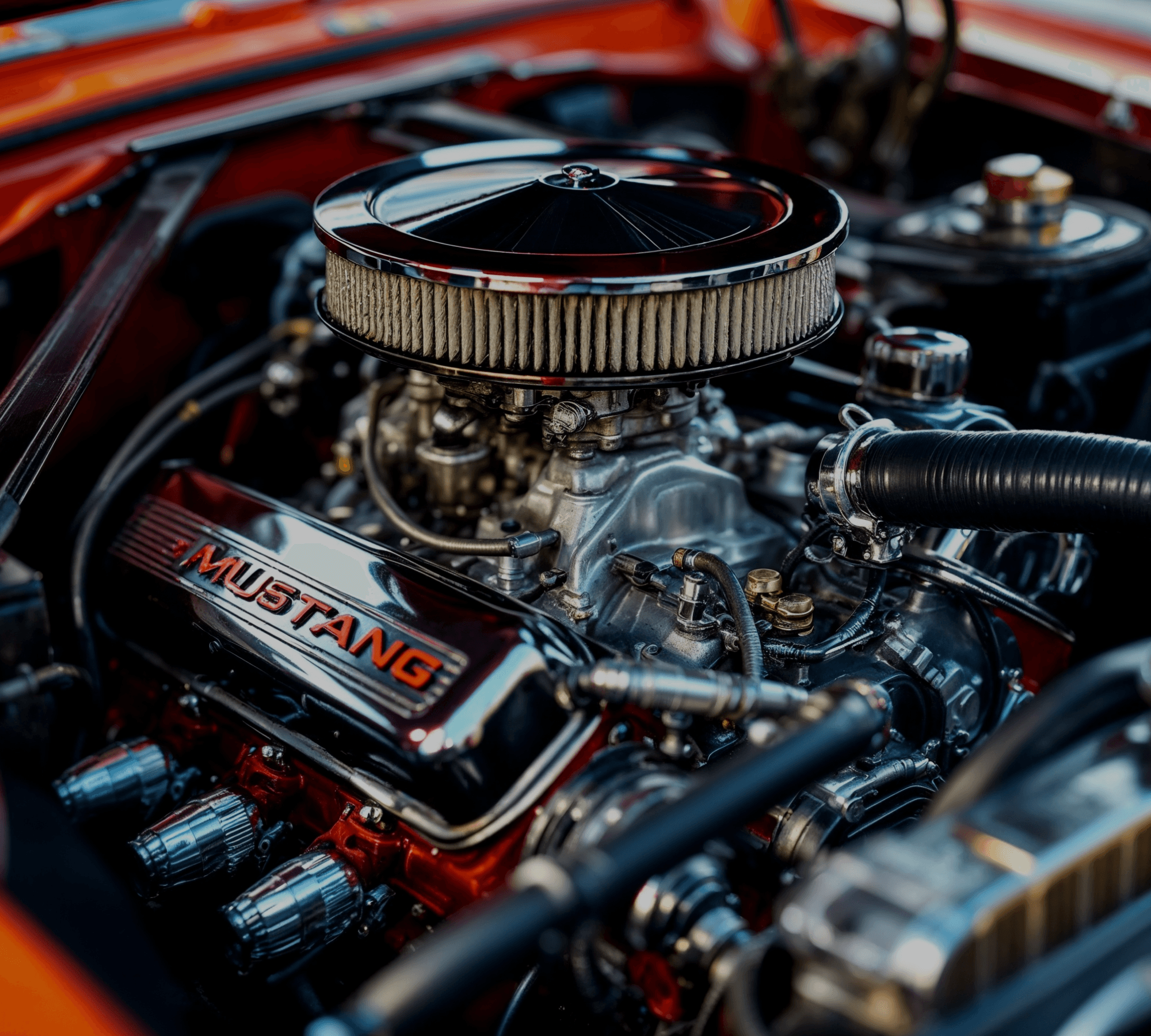 Imagem de um motor V8 de um mustang